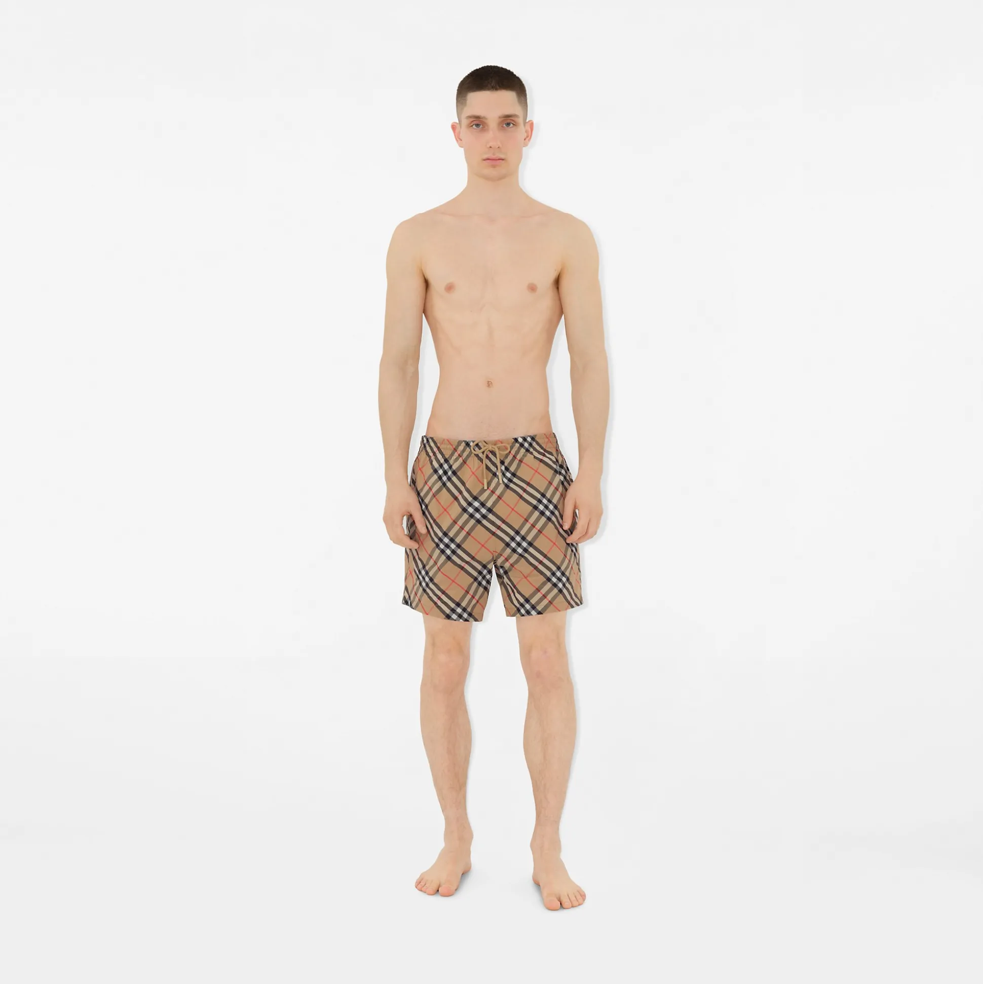 Outlet Burberry Check Swim Shorts Sand