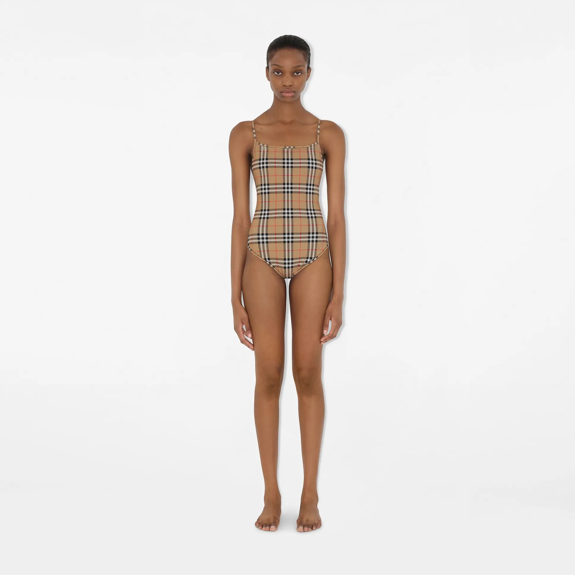 Outlet Burberry Check Swimsuit Archivebeige