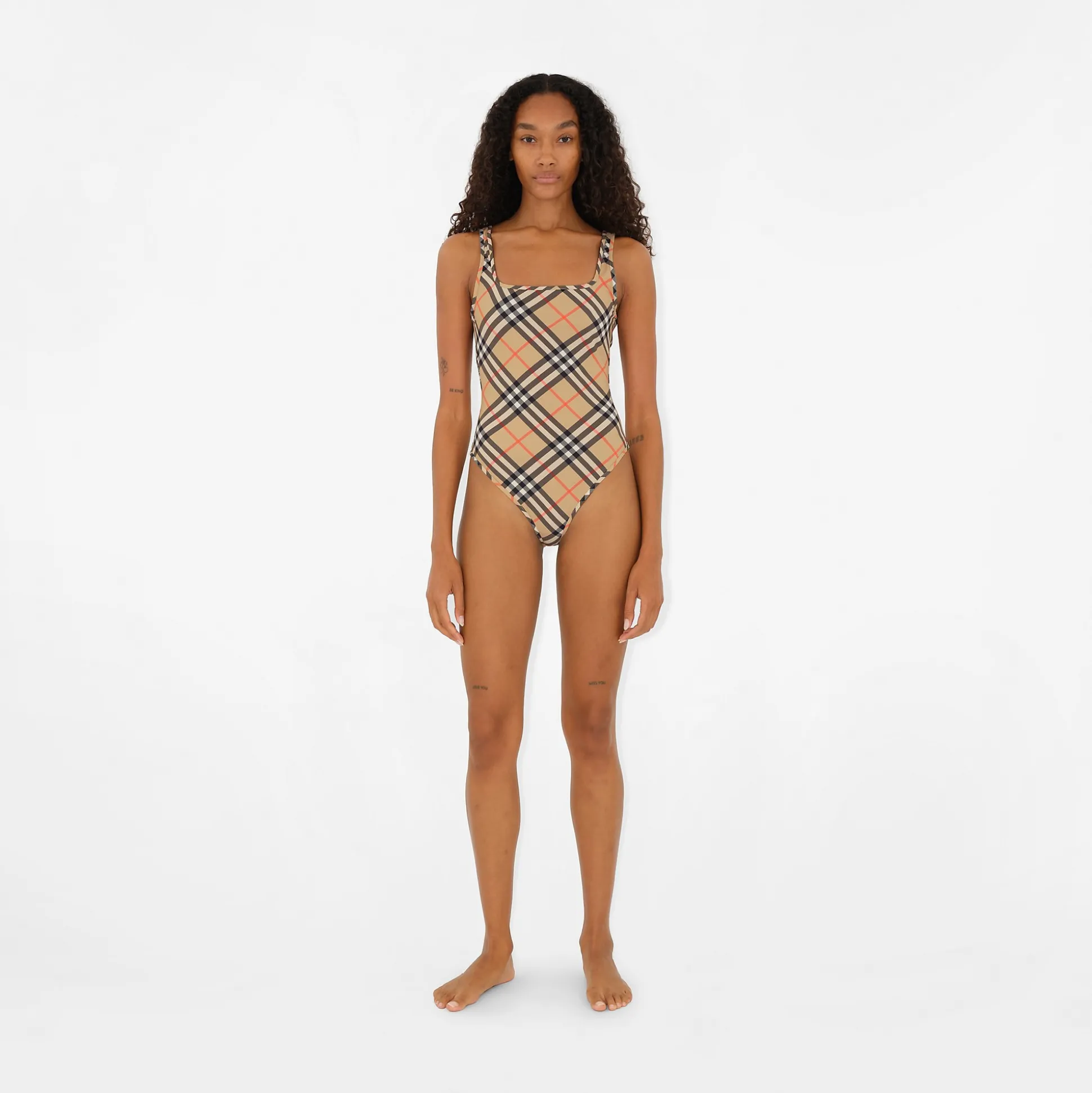 Shop Burberry Check Swimsuit Sand