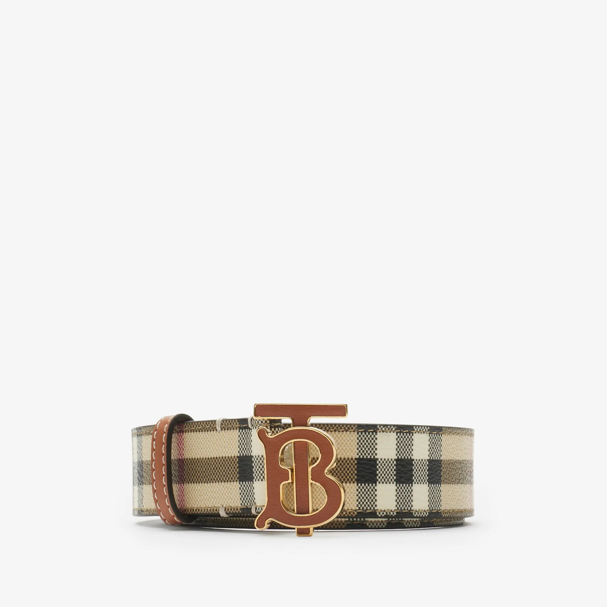 Fashion Burberry Check TB Belt Archivebeige/briarbrown