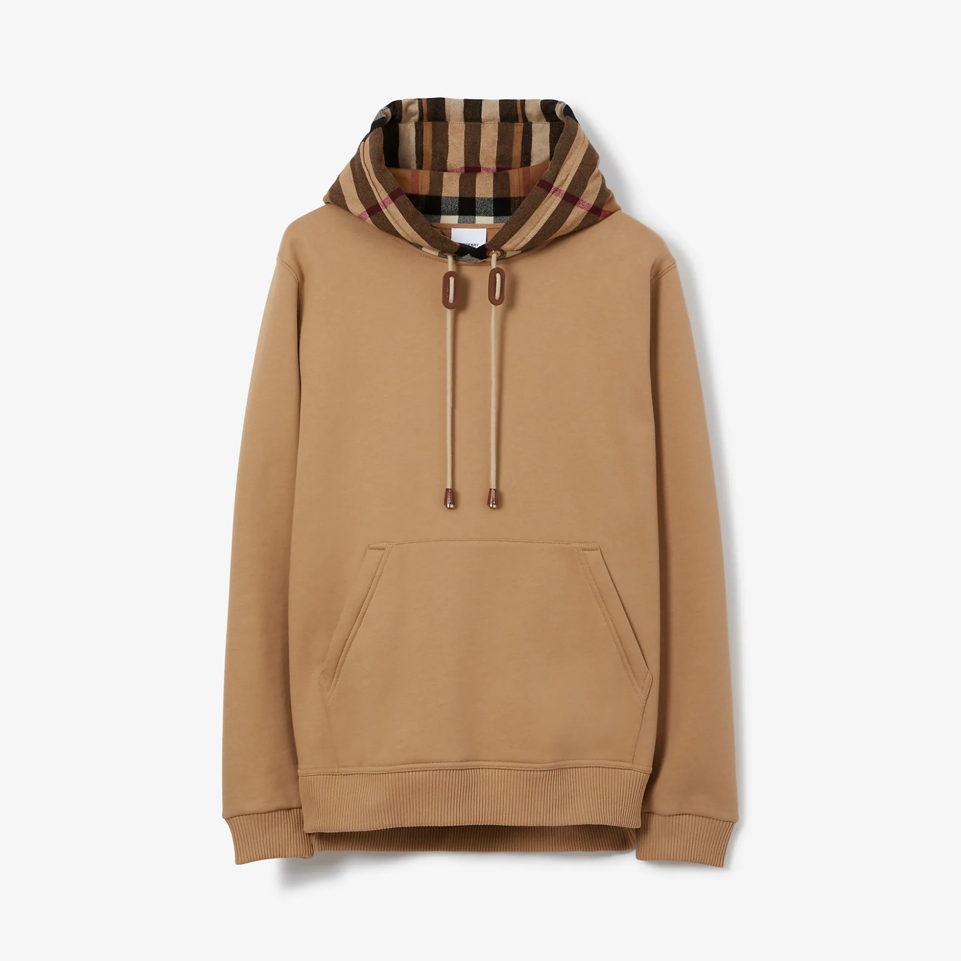 Cheap Burberry Check Trim Cotton Blend Hoodie Camel