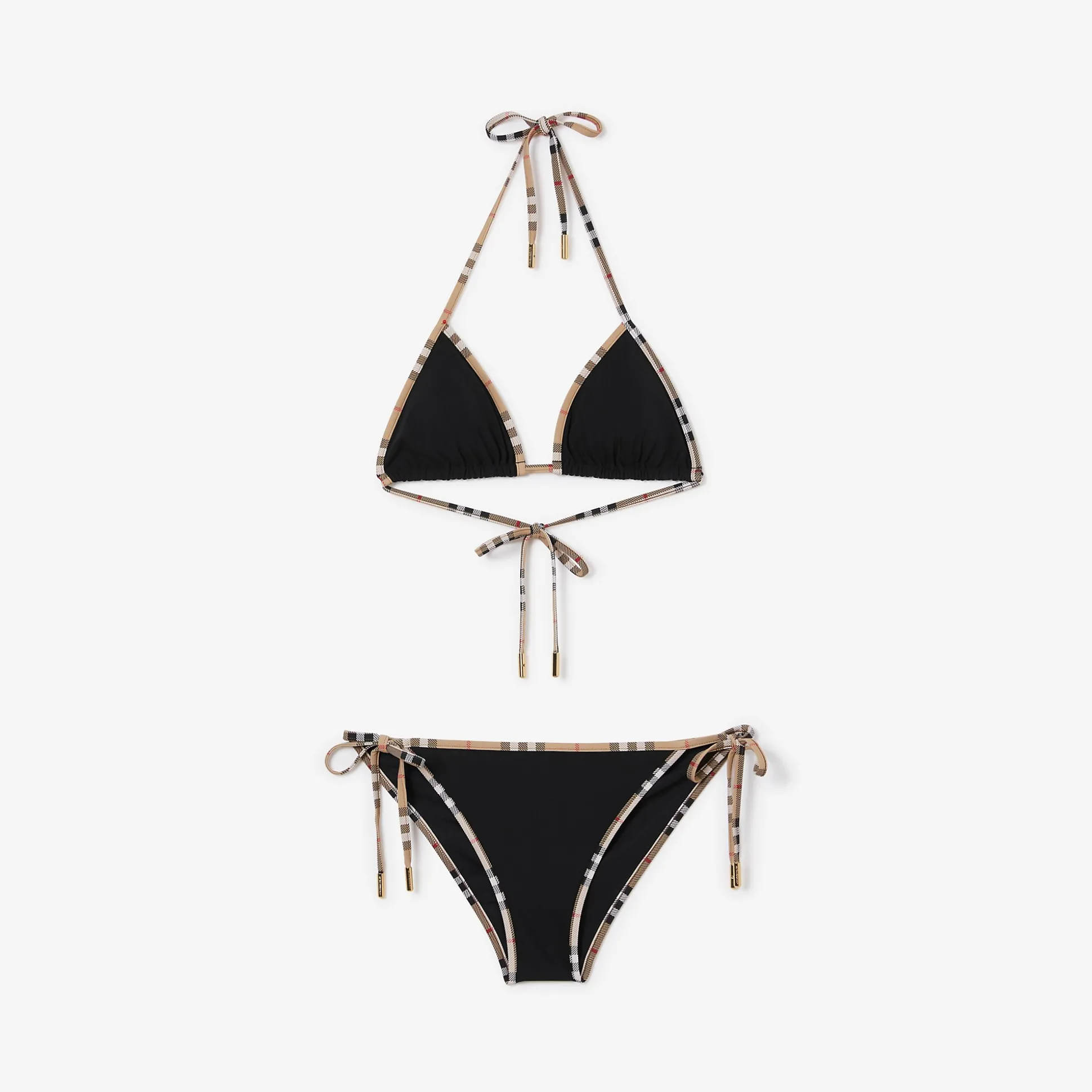 Clearance Burberry Check Trim Triangle Bikini Black