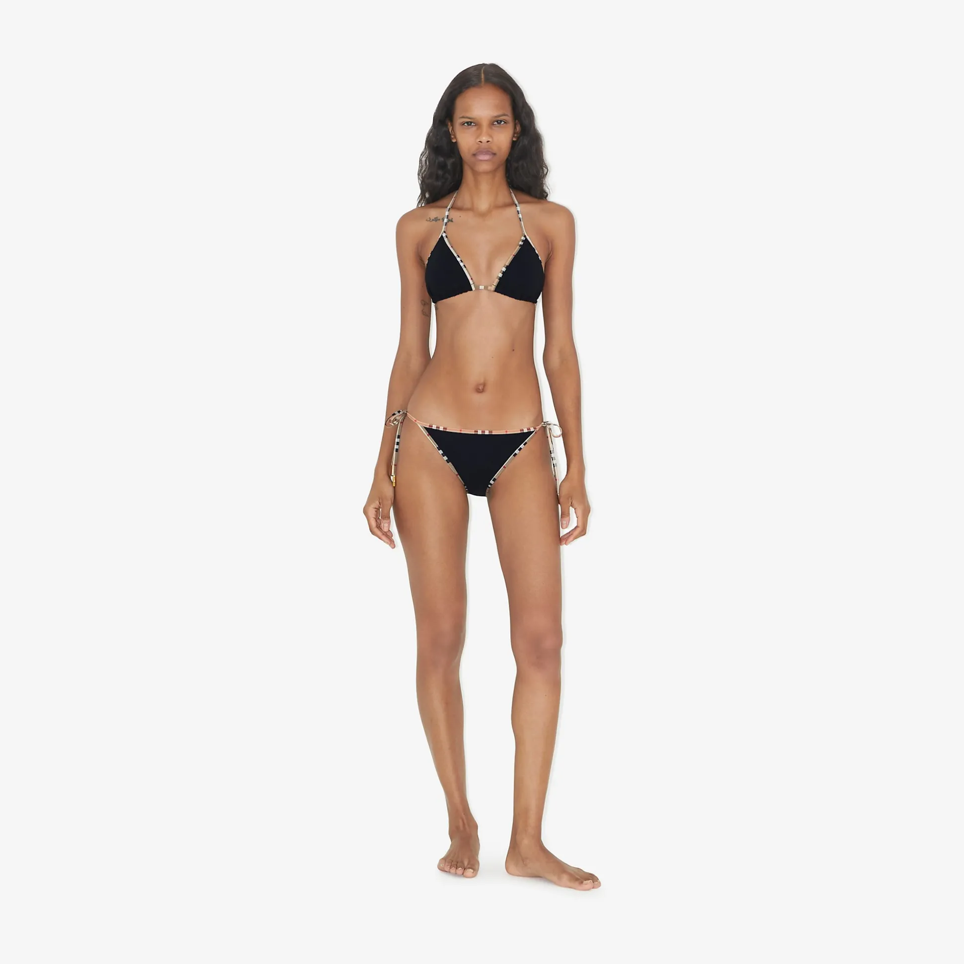 Clearance Burberry Check Trim Triangle Bikini Black