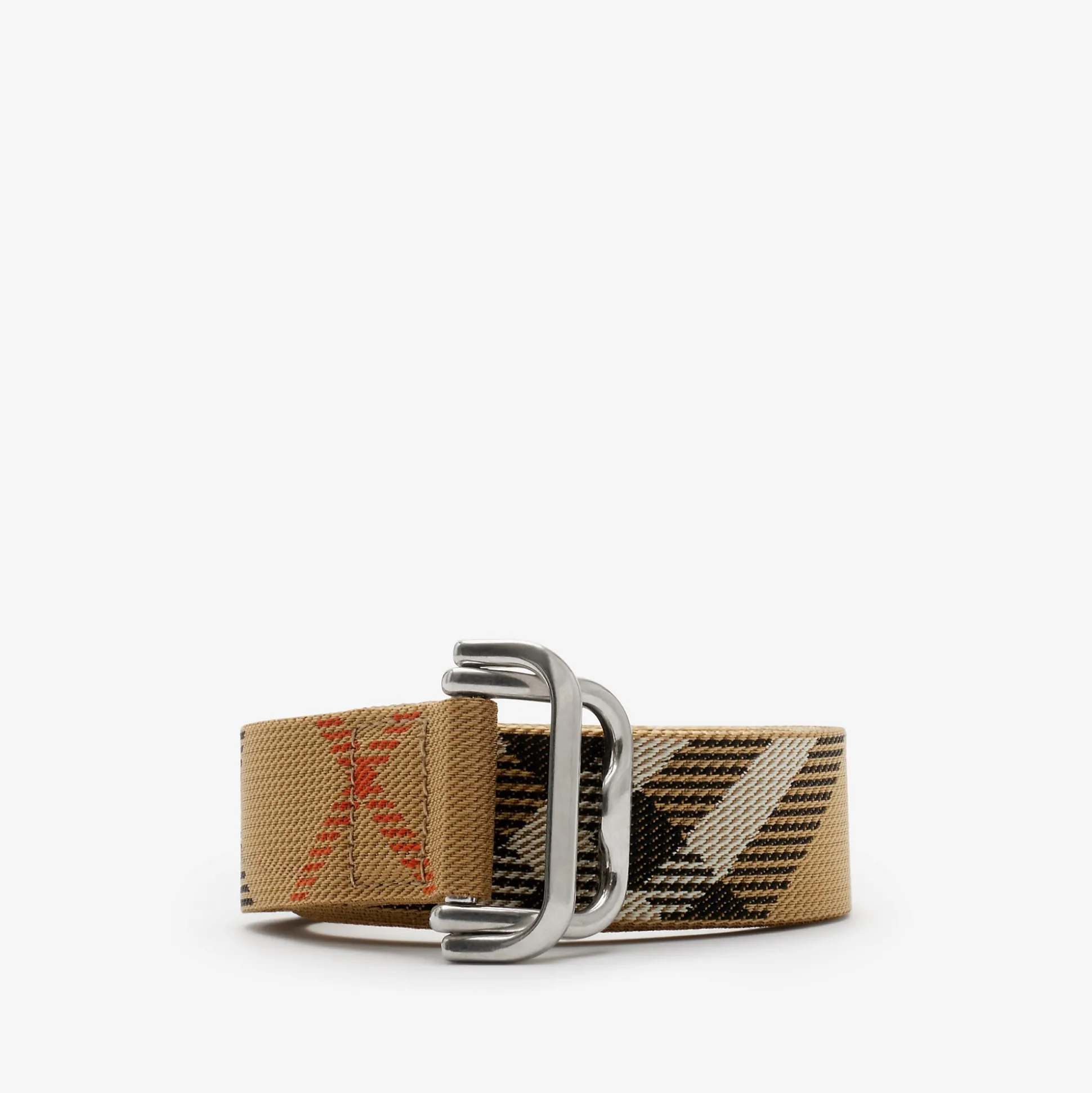 Hot Burberry Check Webbing Belt Sand