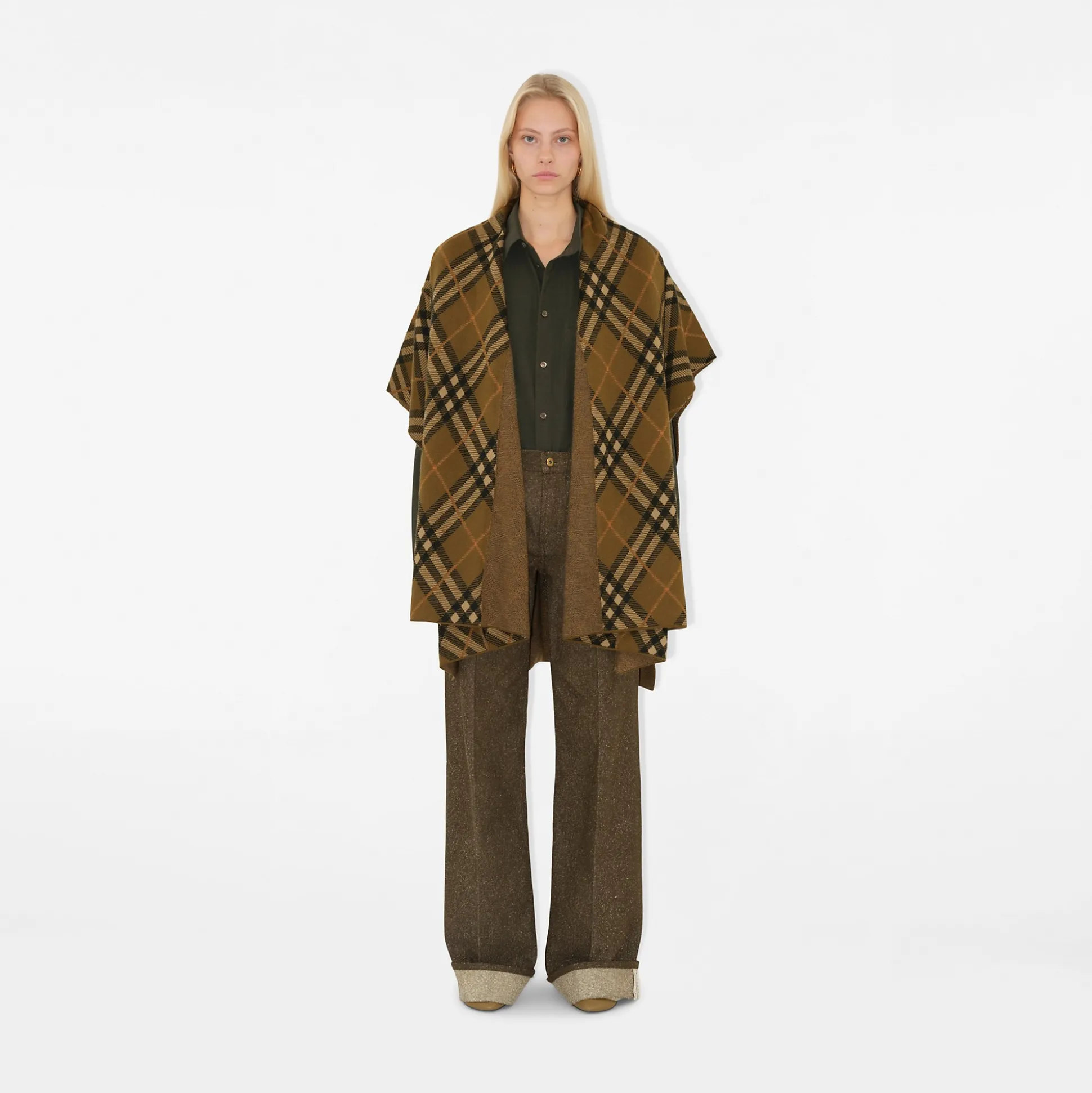 Cheap Burberry Check Wool Blend Cape Shrew