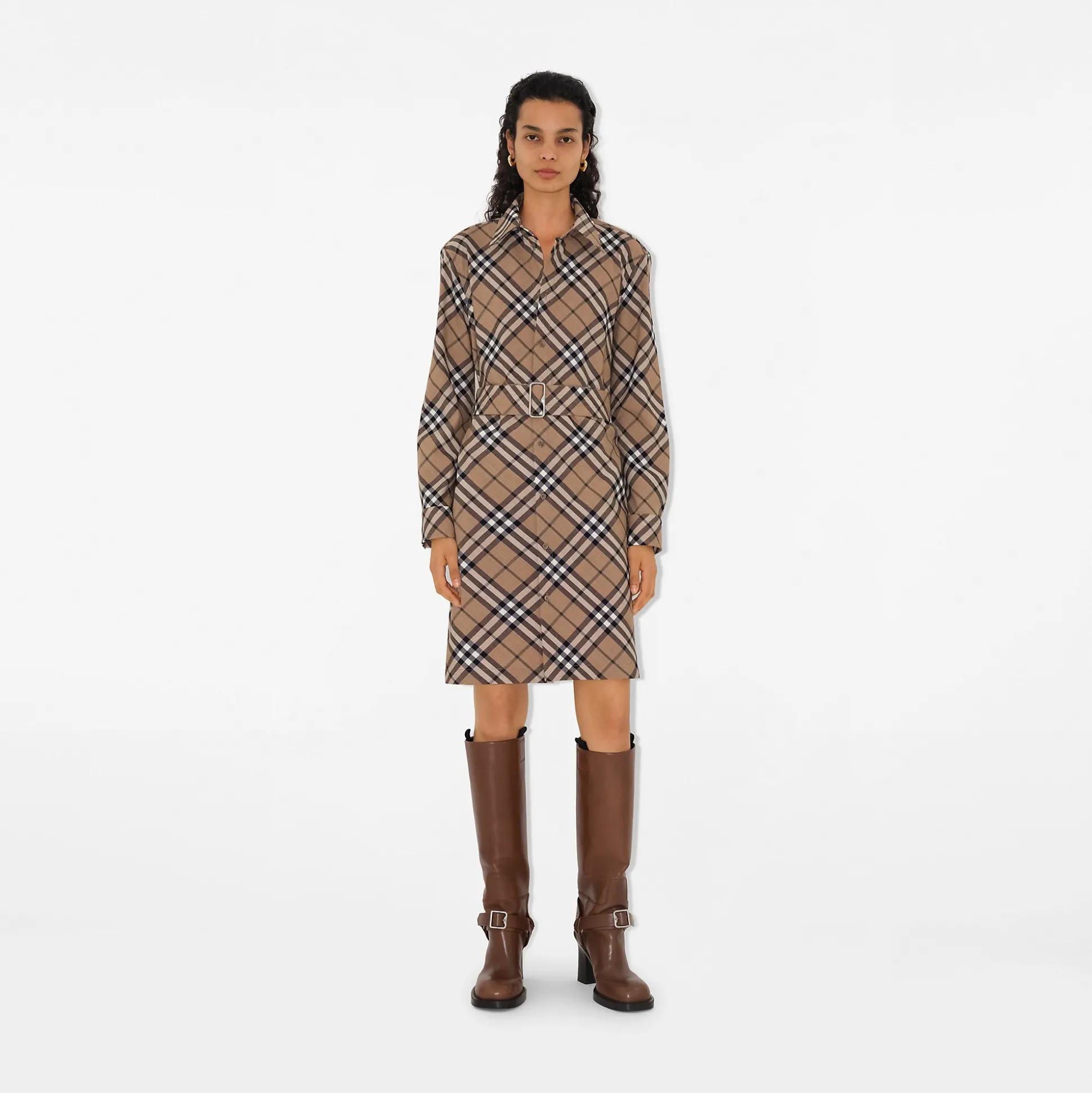 Sale Burberry Check Wool Blend Shirt Dress Linden