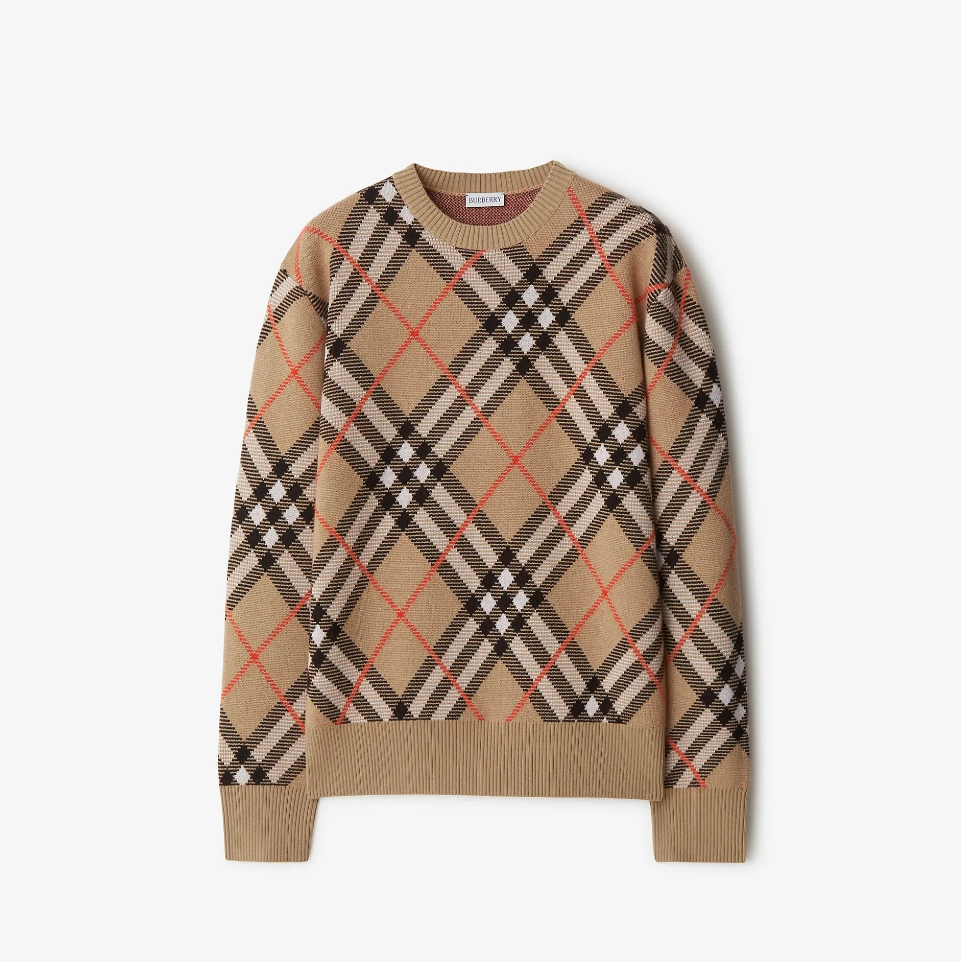 Cheap Burberry Check Wool Blend Sweater Sand