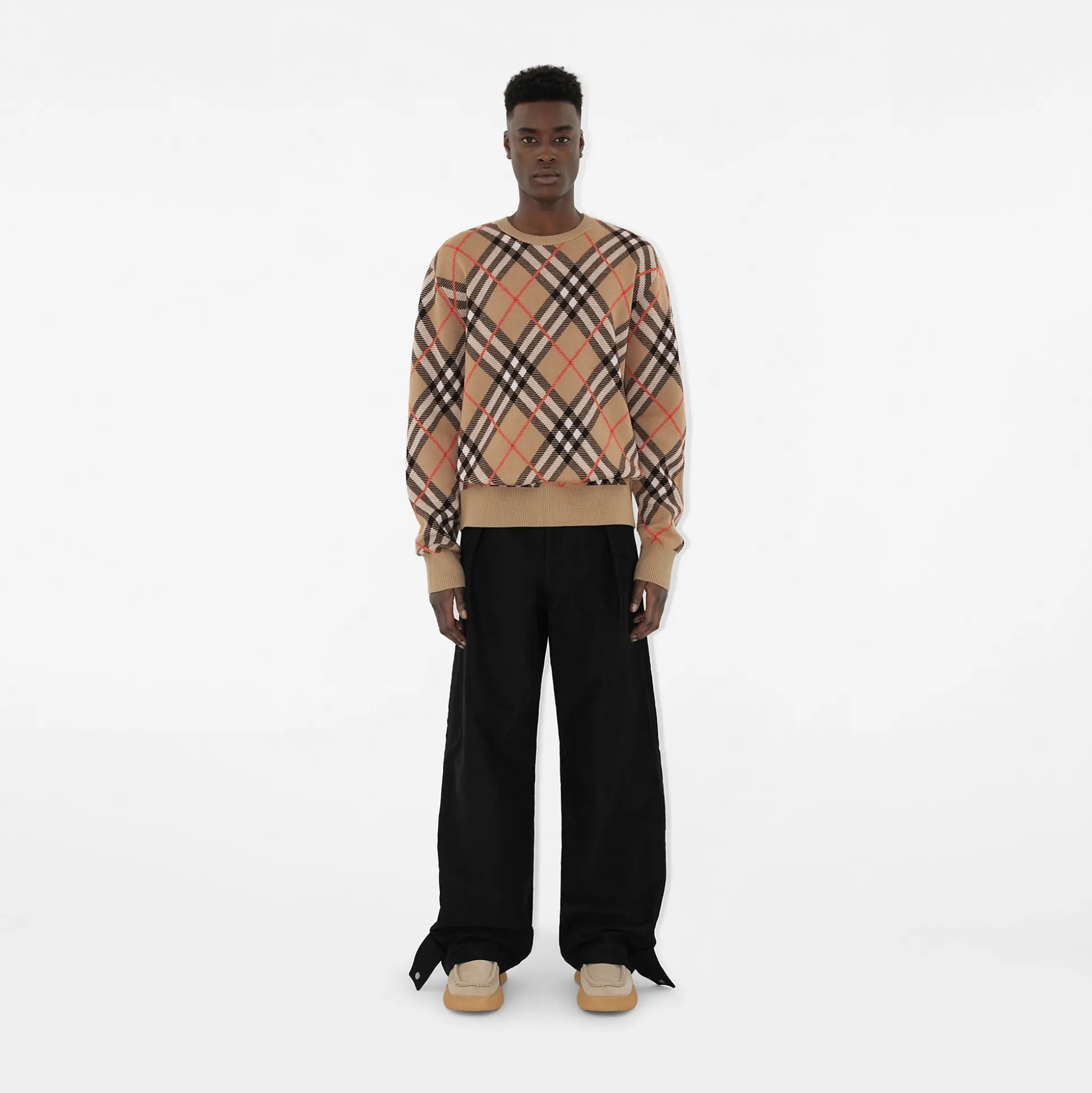 Cheap Burberry Check Wool Blend Sweater Sand