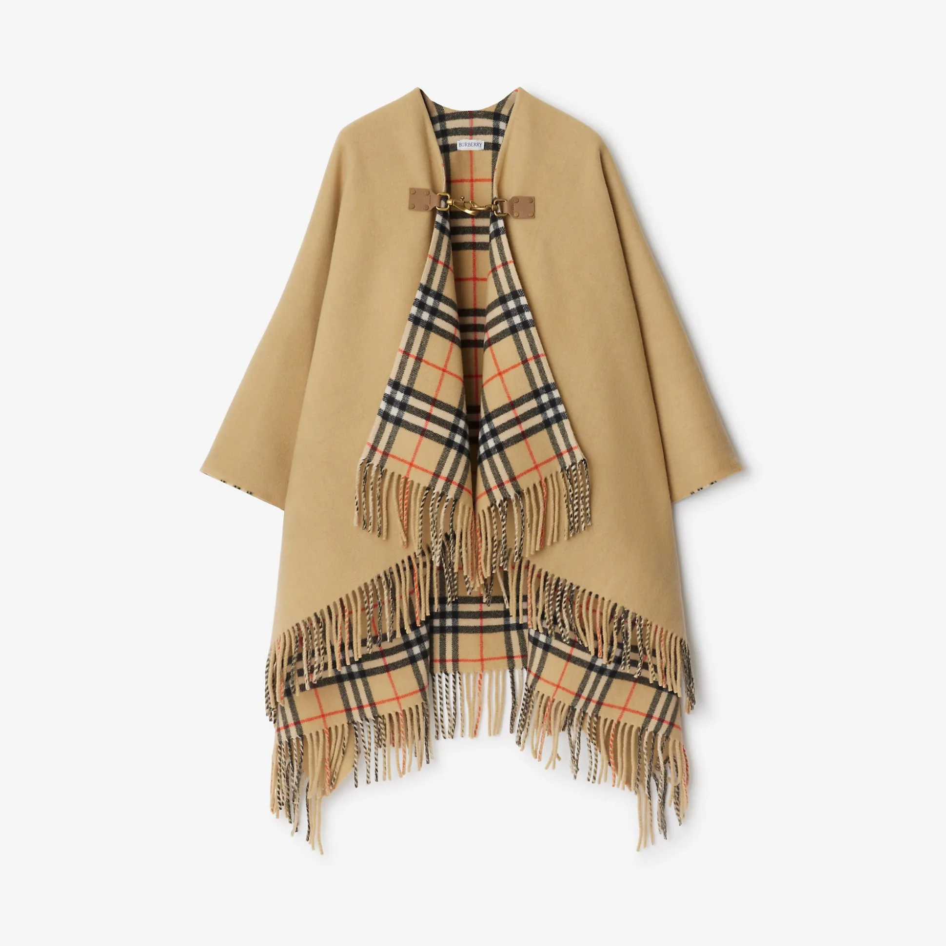 Cheap Burberry Check Wool Cape Sand