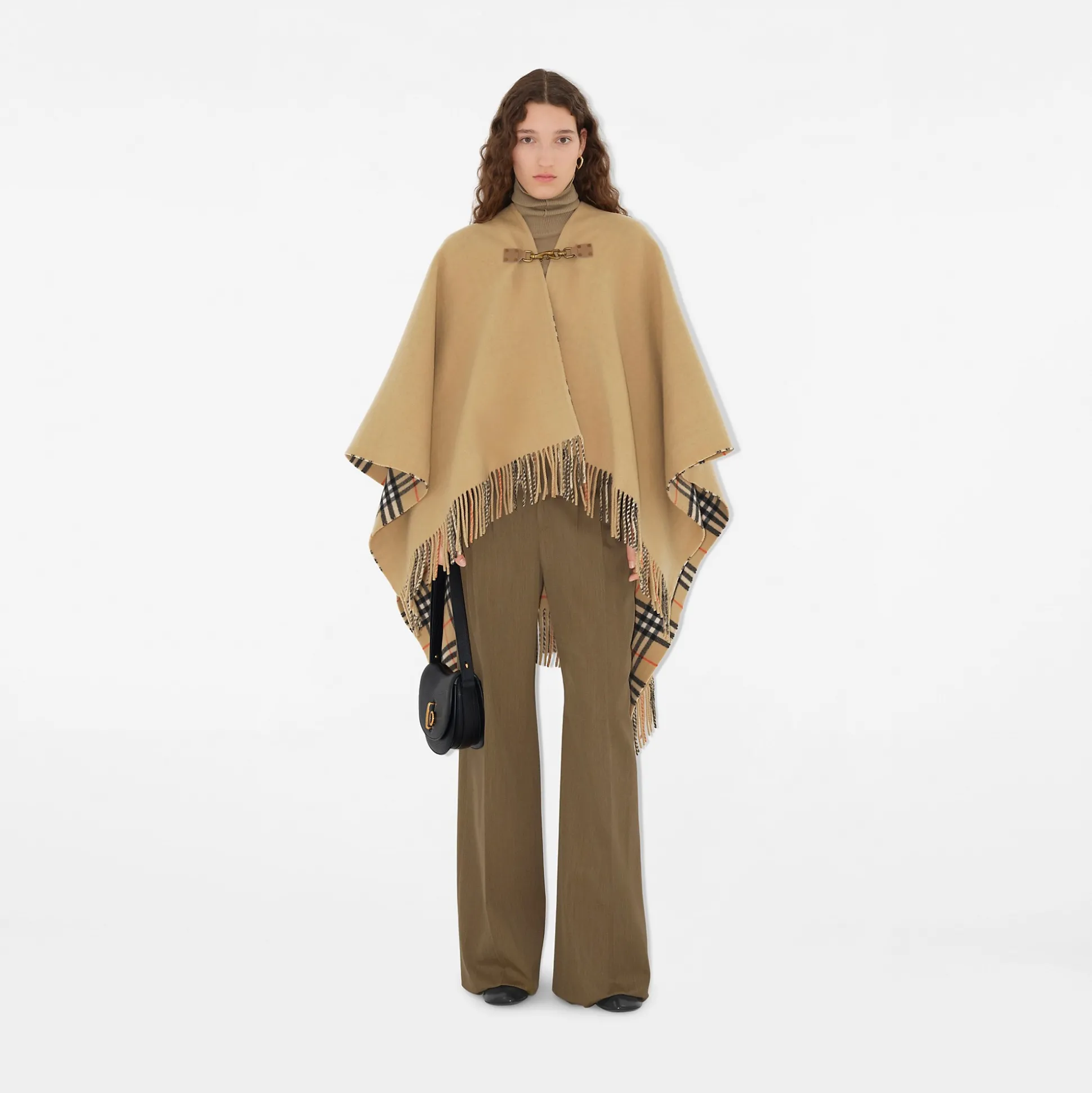 Cheap Burberry Check Wool Cape Sand