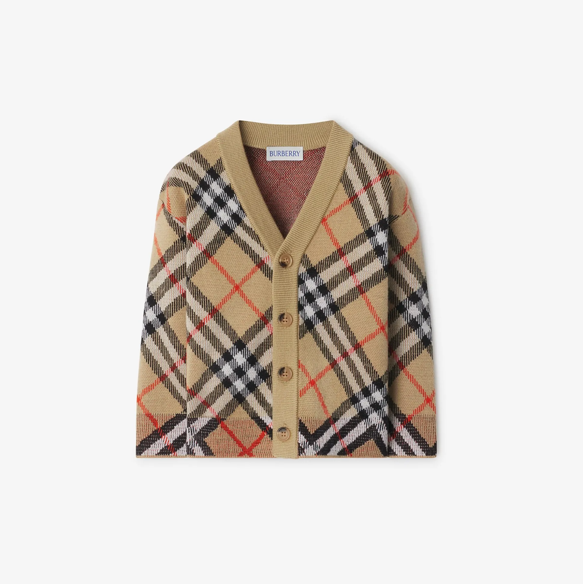 Outlet Burberry Check Wool Cardigan Sand