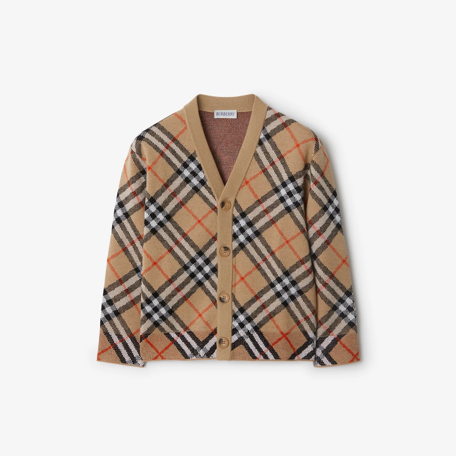 Store Burberry Check Wool Cardigan Sand