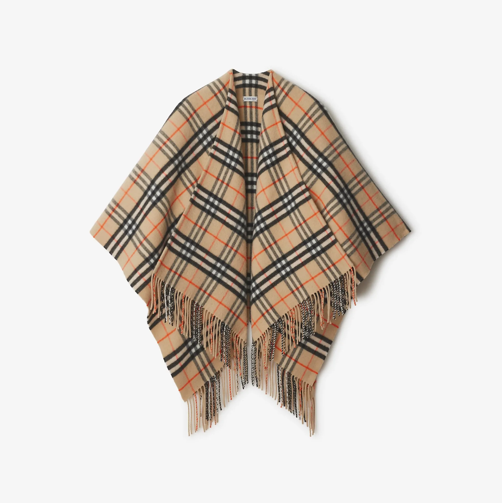 Clearance Burberry Check Wool Cashmere Cape Sand