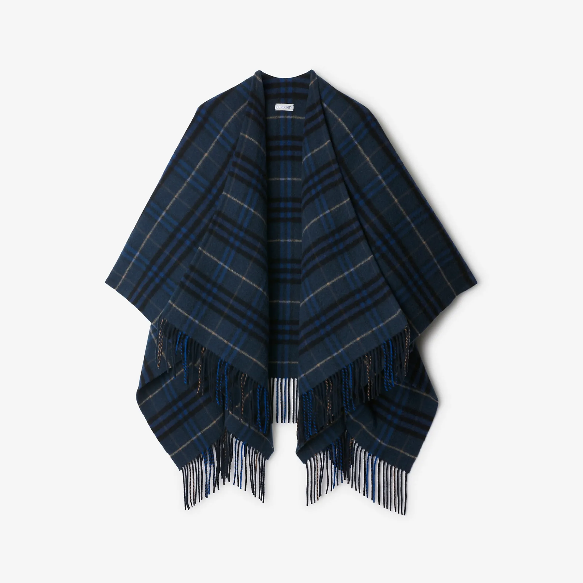 Hot Burberry Check Wool Cashmere Cape Midnight