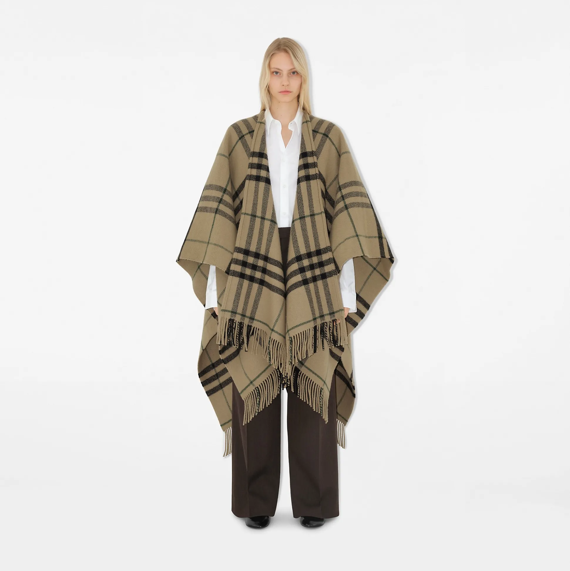 Outlet Burberry Check Wool Cashmere Cape Linden