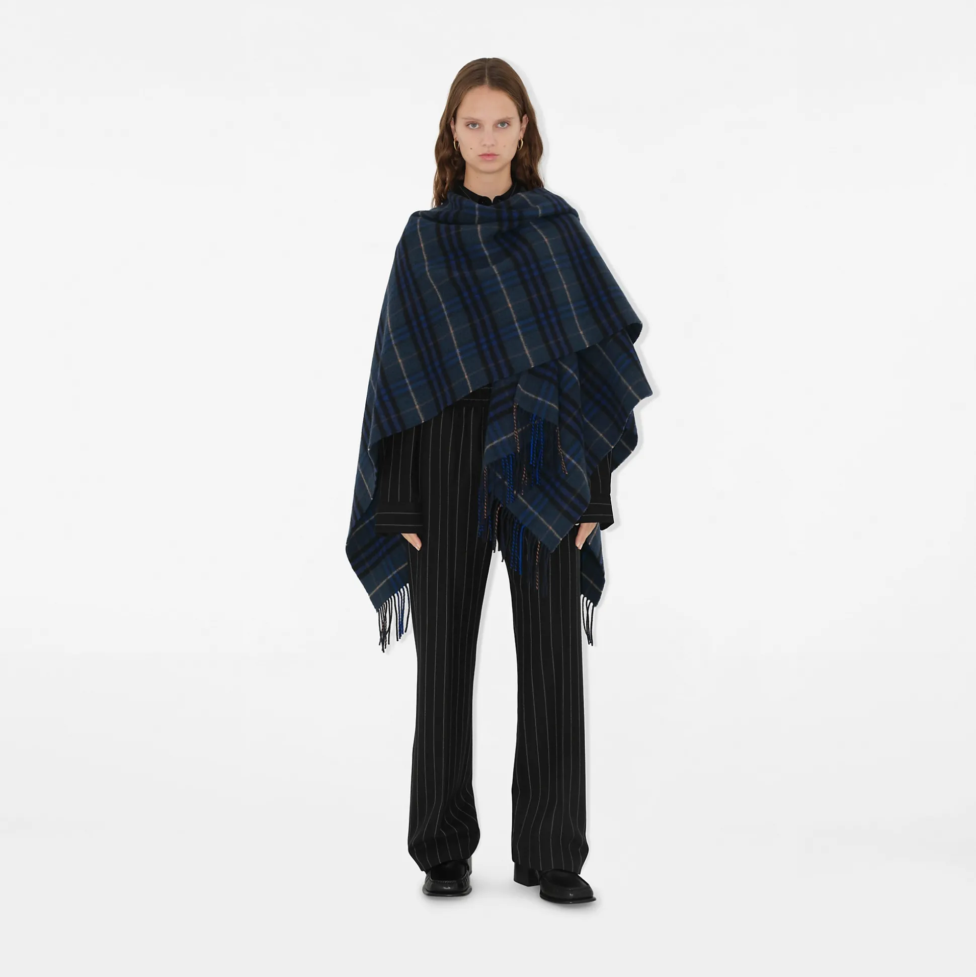 Hot Burberry Check Wool Cashmere Cape Midnight