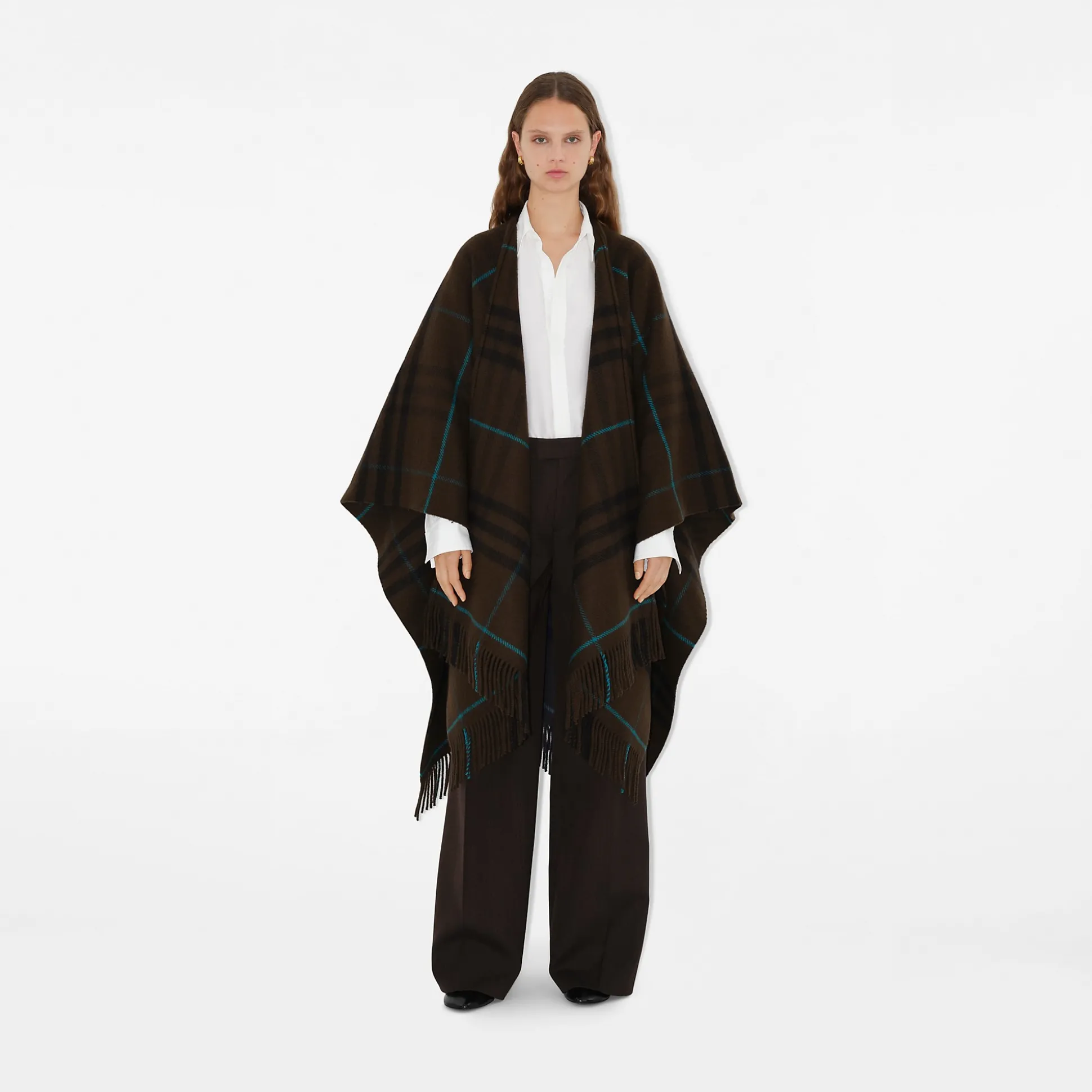 Fashion Burberry Check Wool Cashmere Cape Snug