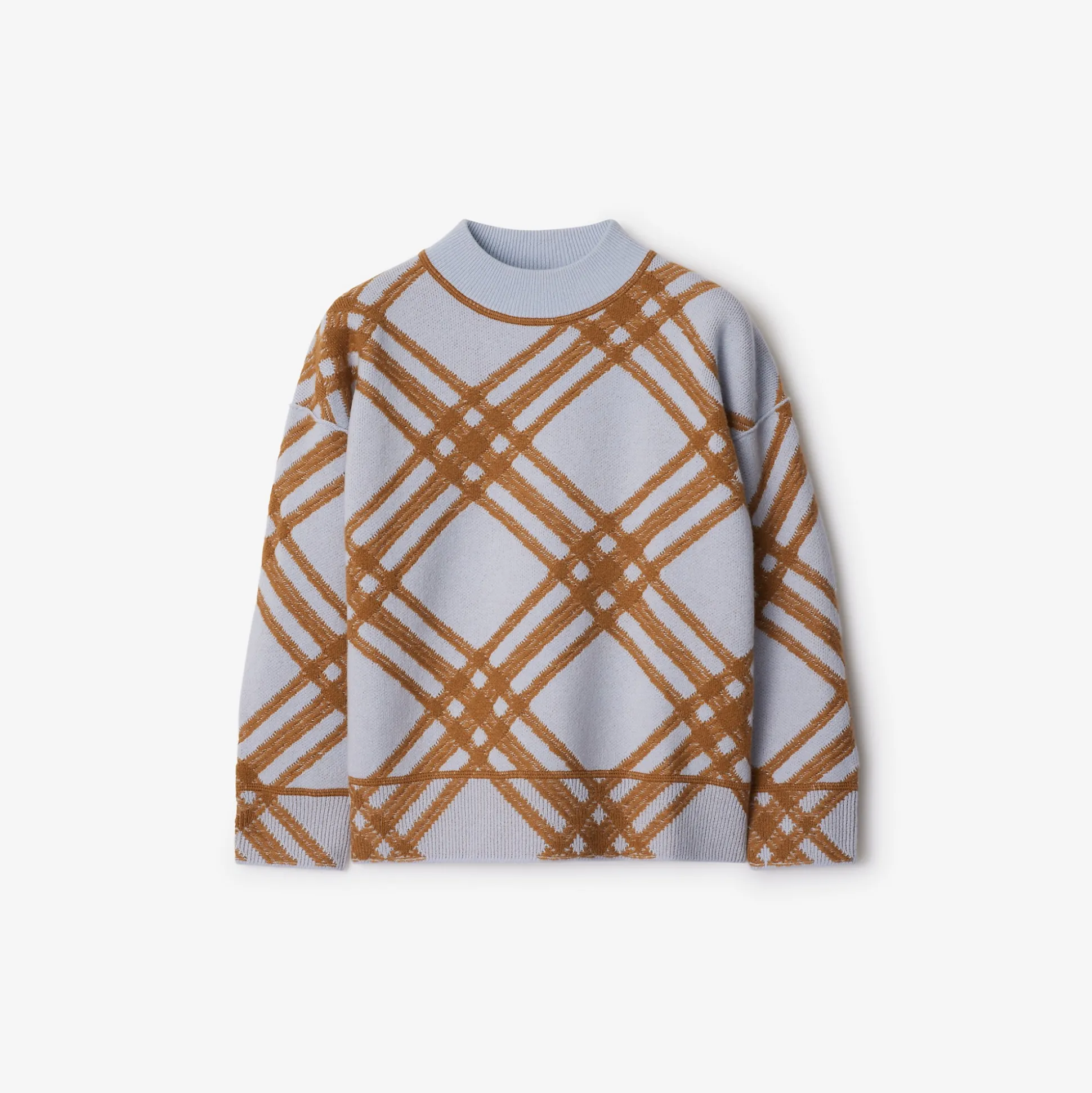 Online Burberry Check Wool Cashmere Sweater Slateblue