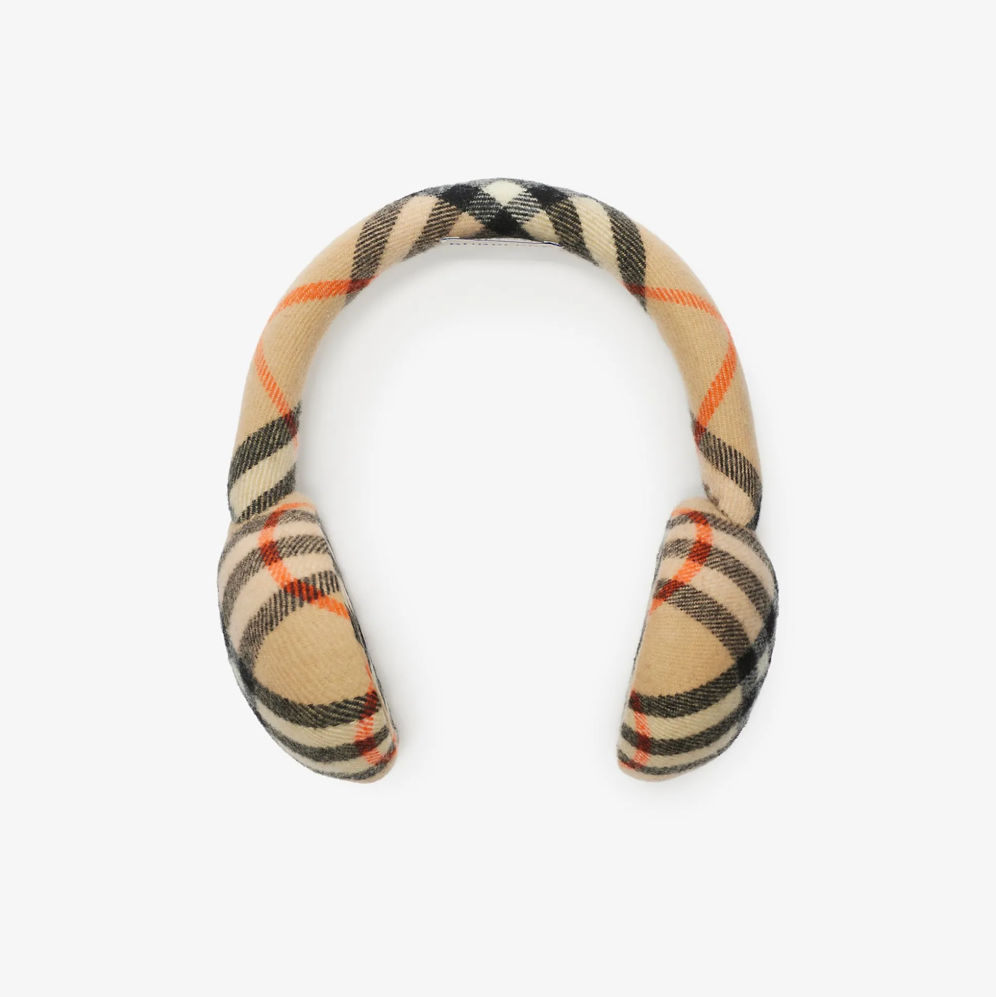 Online Burberry Check Wool Earmuffs Sand