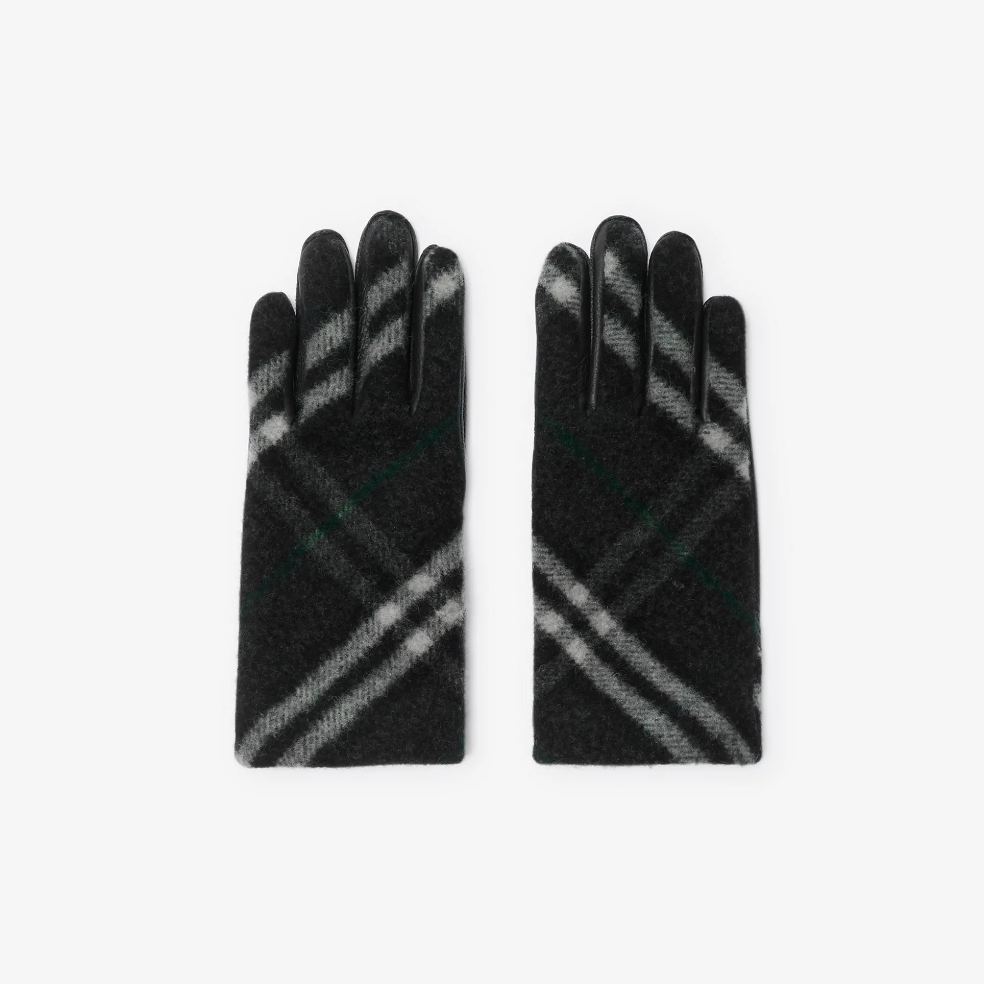 Fashion Burberry Check Wool Gloves Charcoal