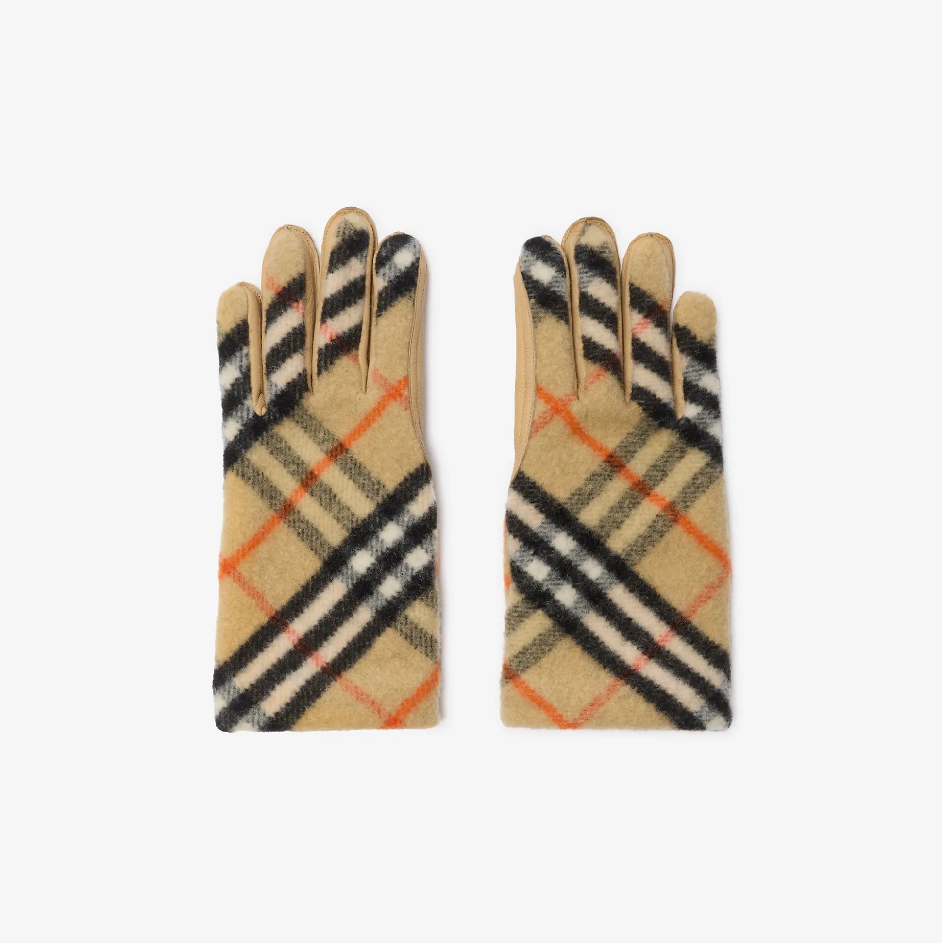 Outlet Burberry Check Wool Gloves Sand