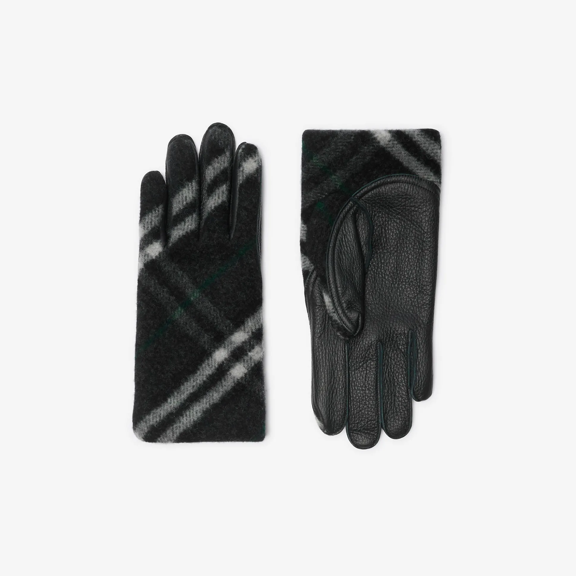 Fashion Burberry Check Wool Gloves Charcoal