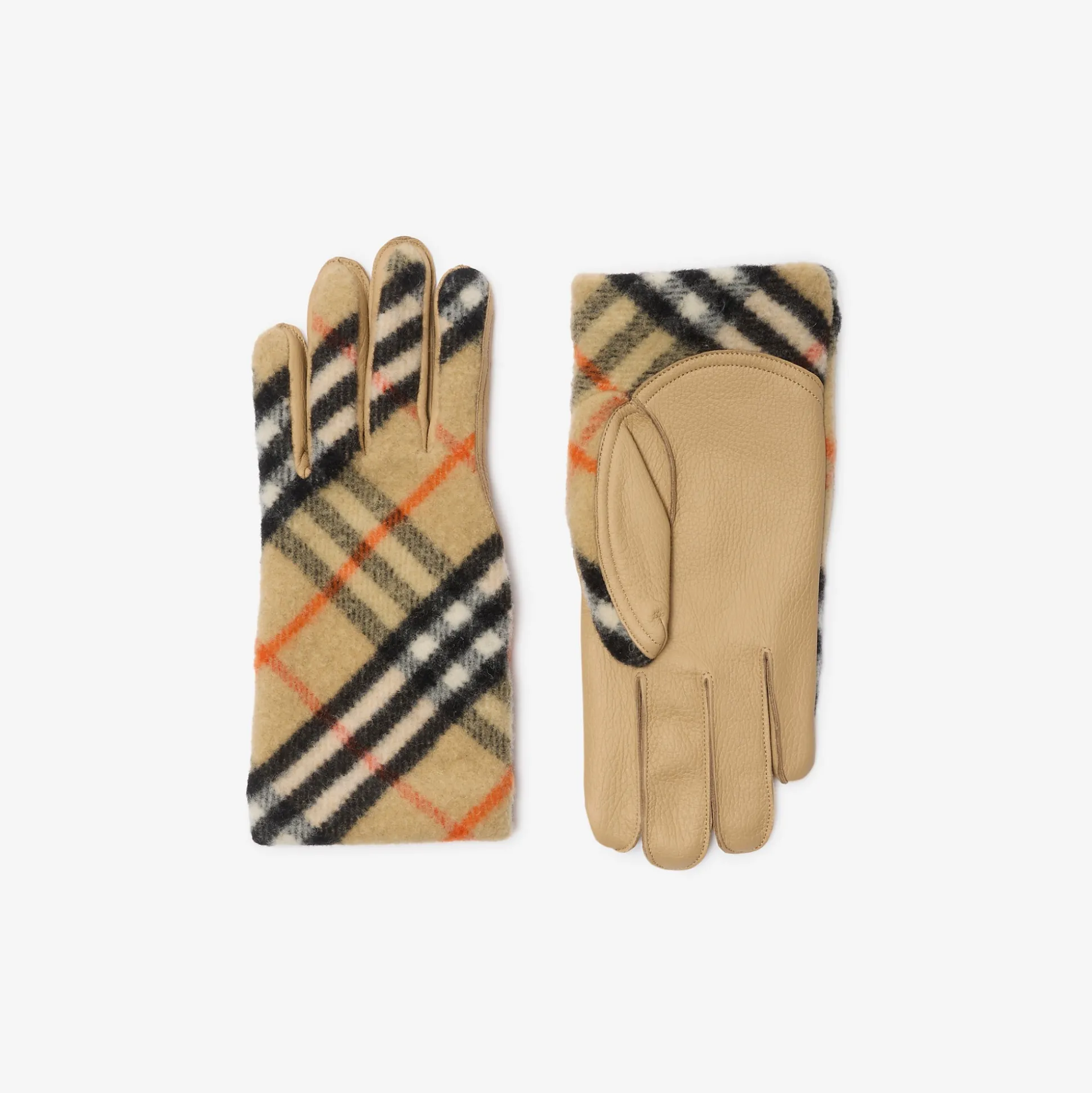 Outlet Burberry Check Wool Gloves Sand