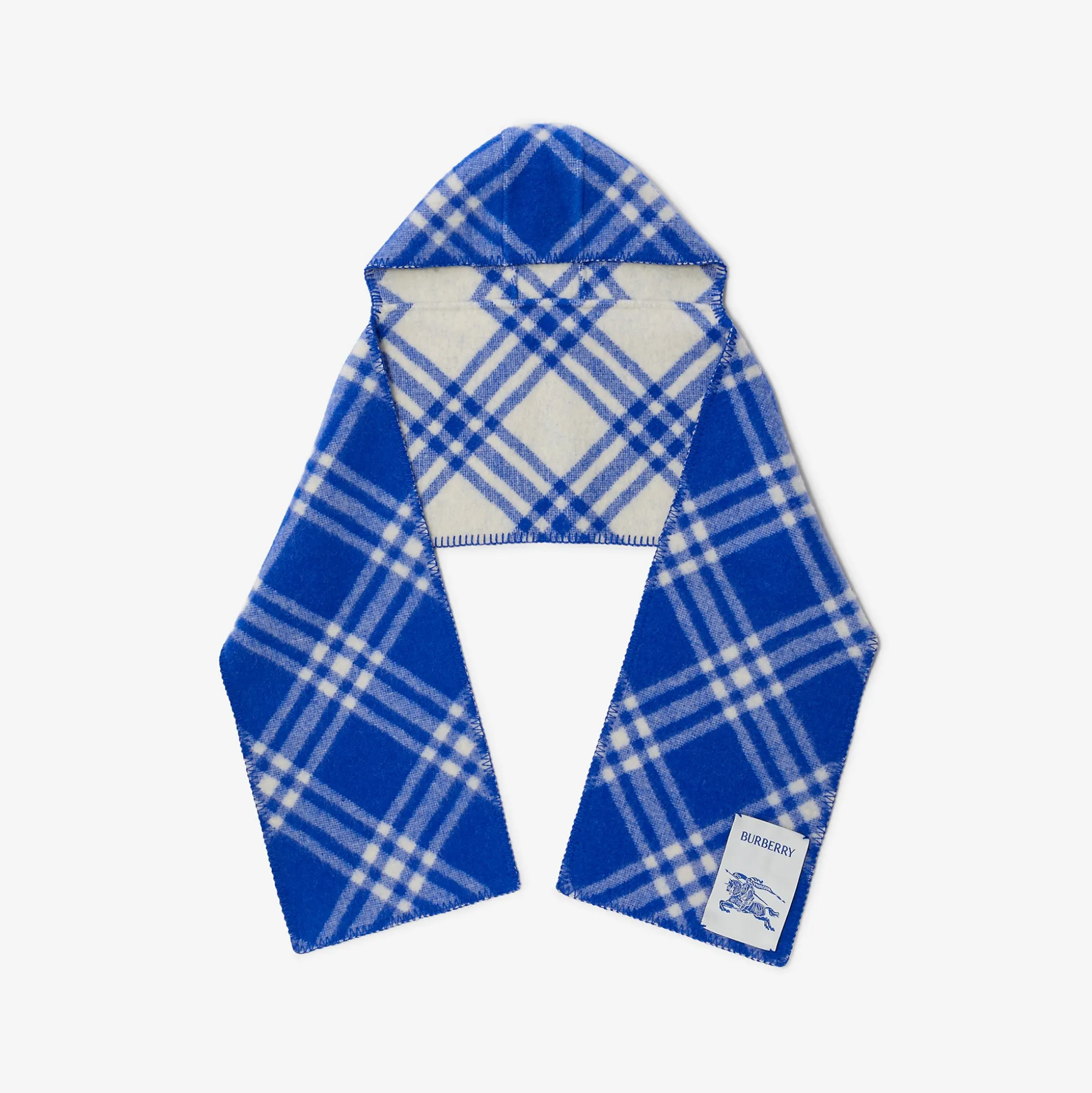 Outlet Burberry Check Wool Hooded Scarf Knight