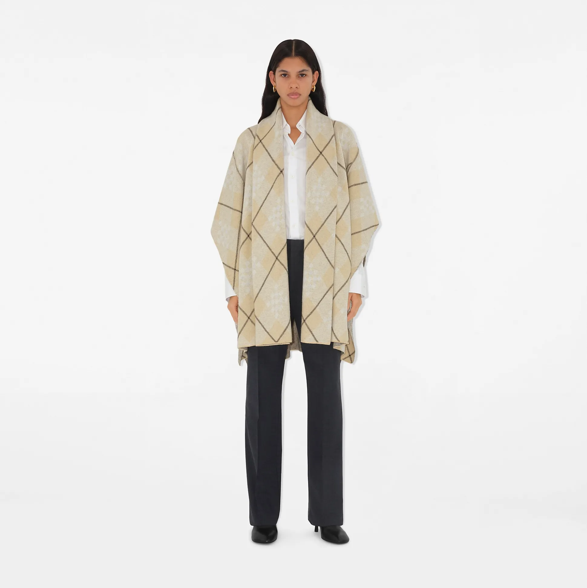 Cheap Burberry Check Wool Mohair Blend Cape Buff