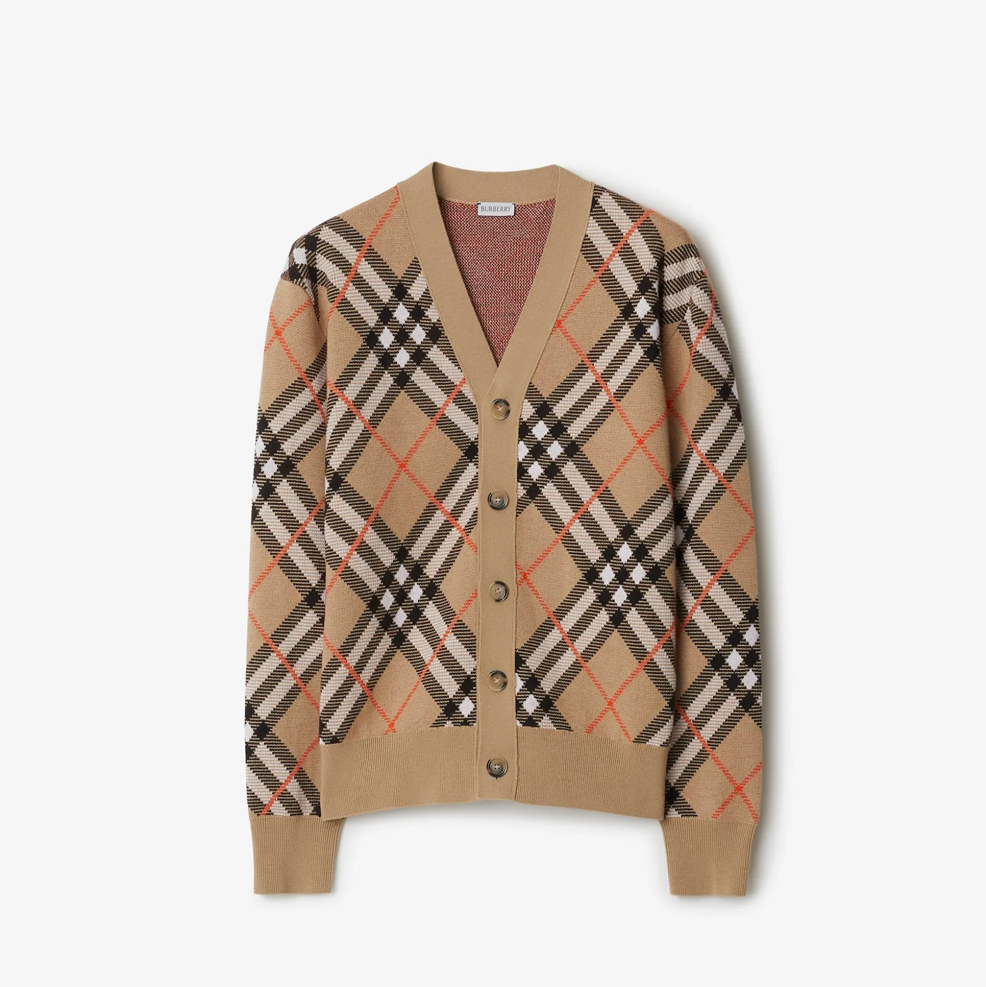 Outlet Burberry Check Wool Mohair Blend Cardigan Sand