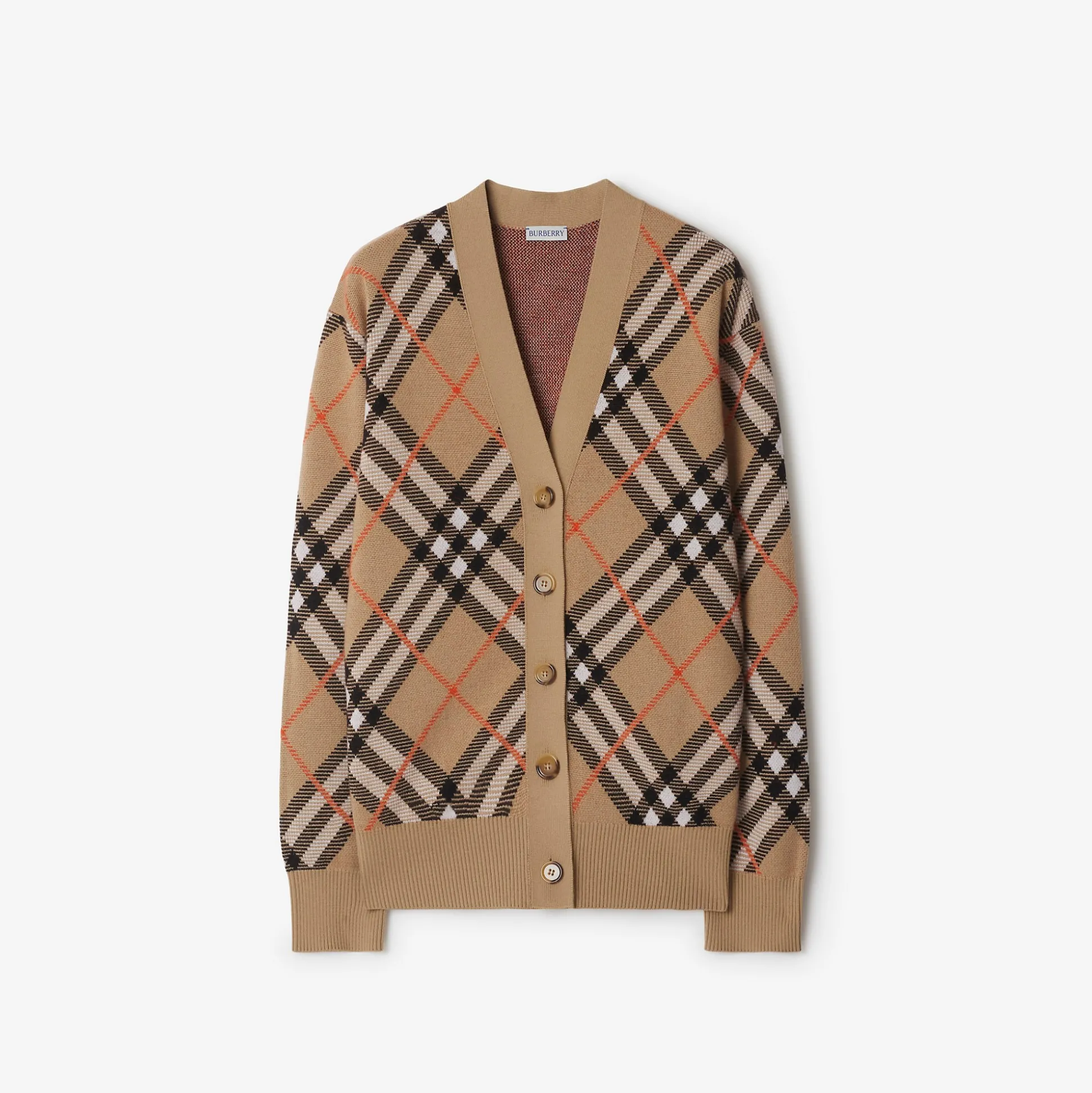 Best Burberry Check Wool Mohair Blend Cardigan Sand