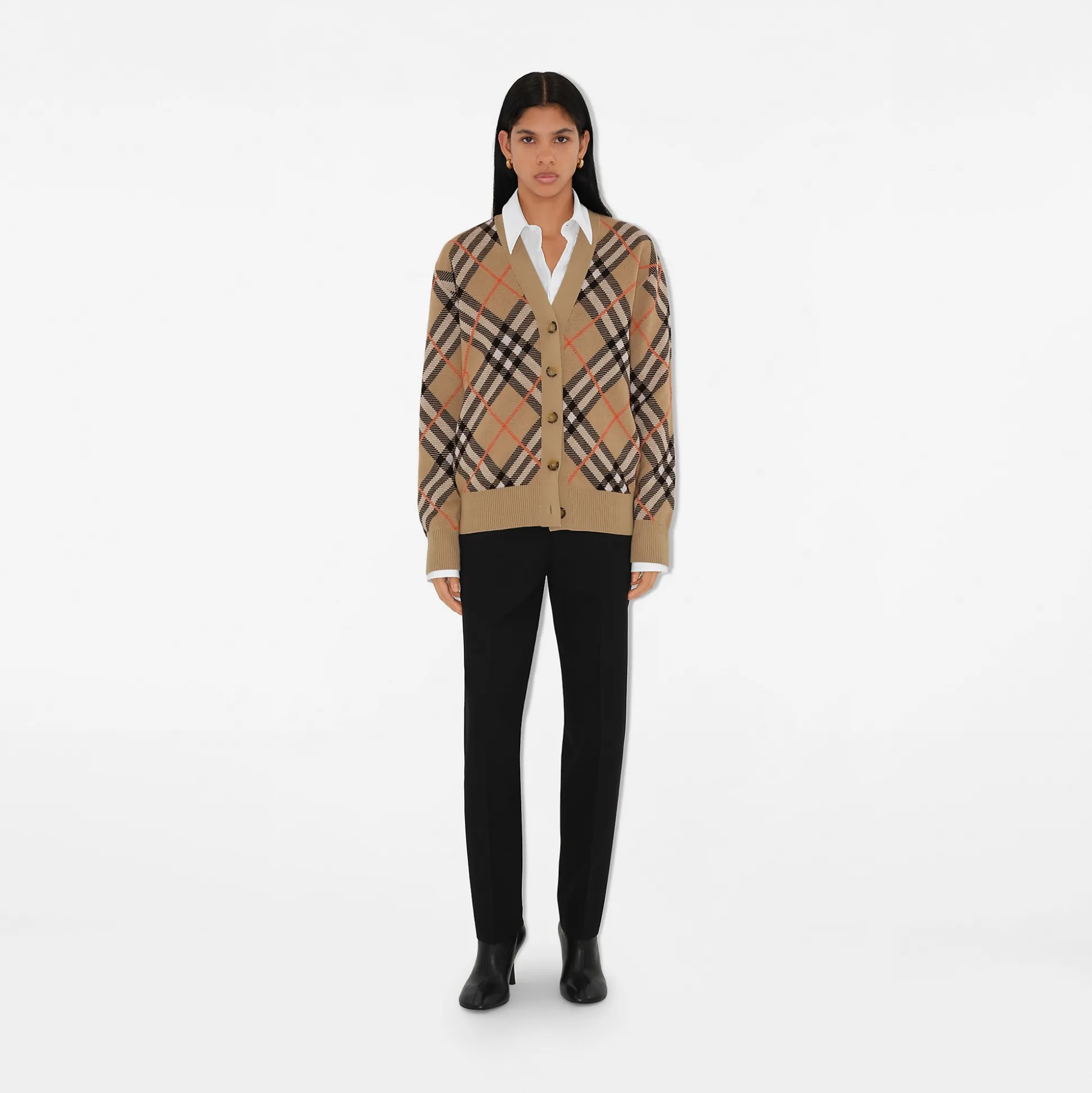 Best Burberry Check Wool Mohair Blend Cardigan Sand