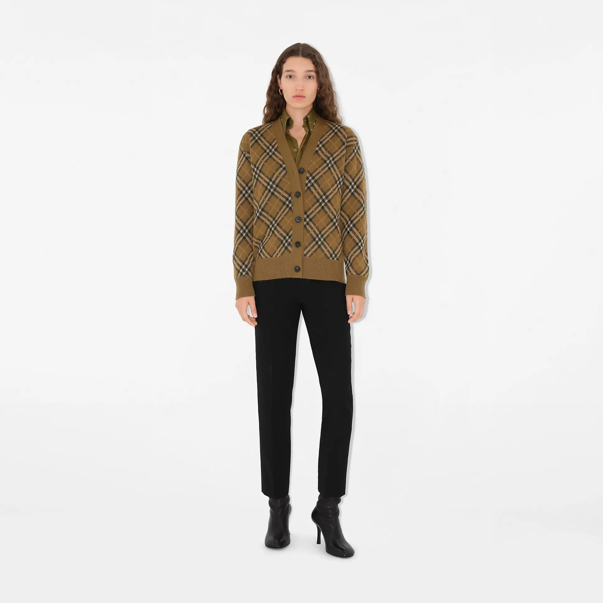 Discount Burberry Check Wool Mohair Blend Cardigan Shrew