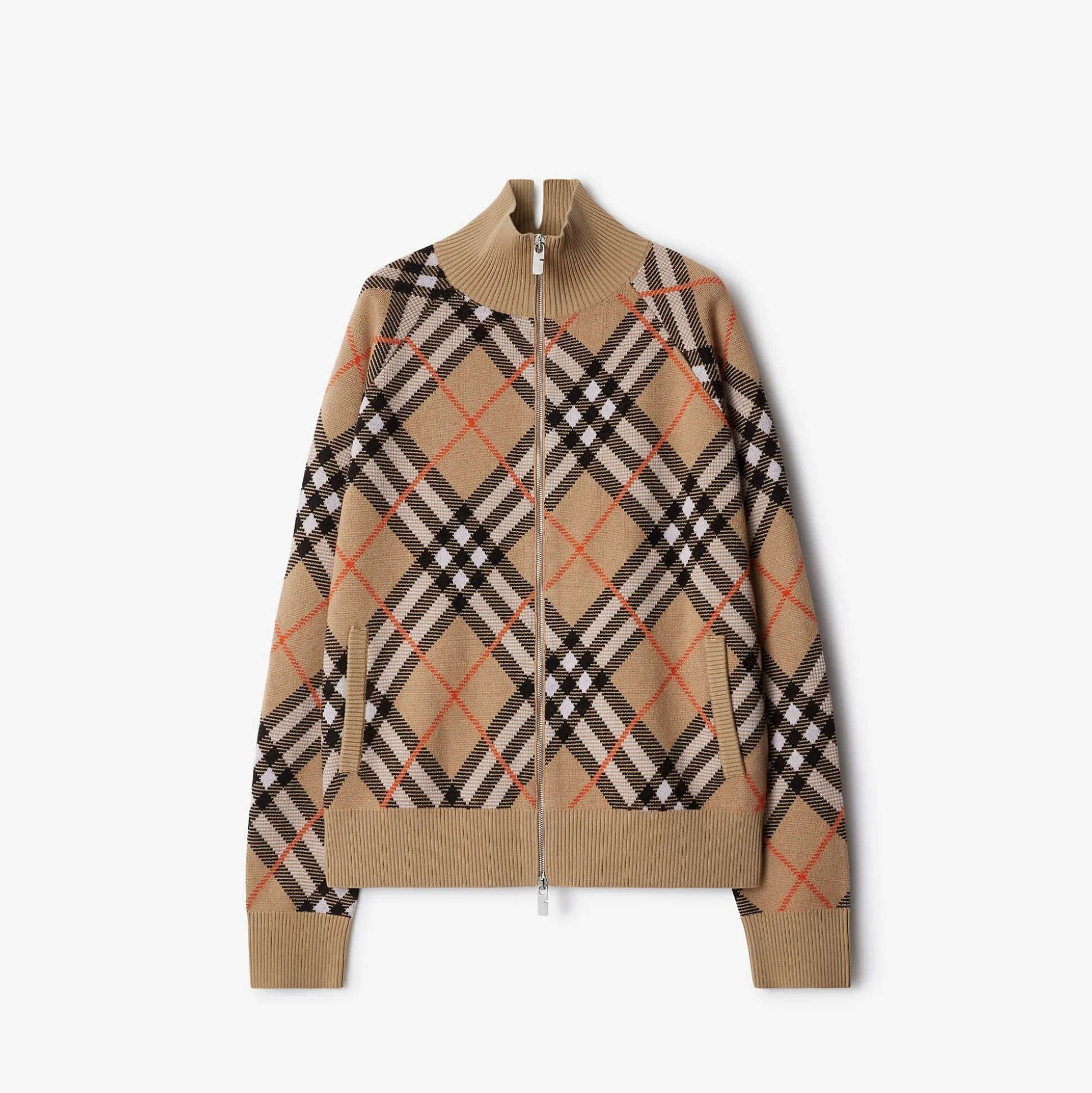 Discount Burberry Check Wool Mohair Blend Jacket Sand