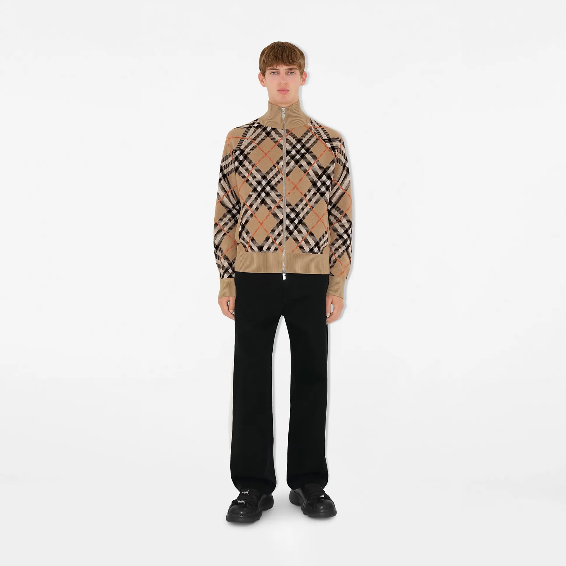 Discount Burberry Check Wool Mohair Blend Jacket Sand