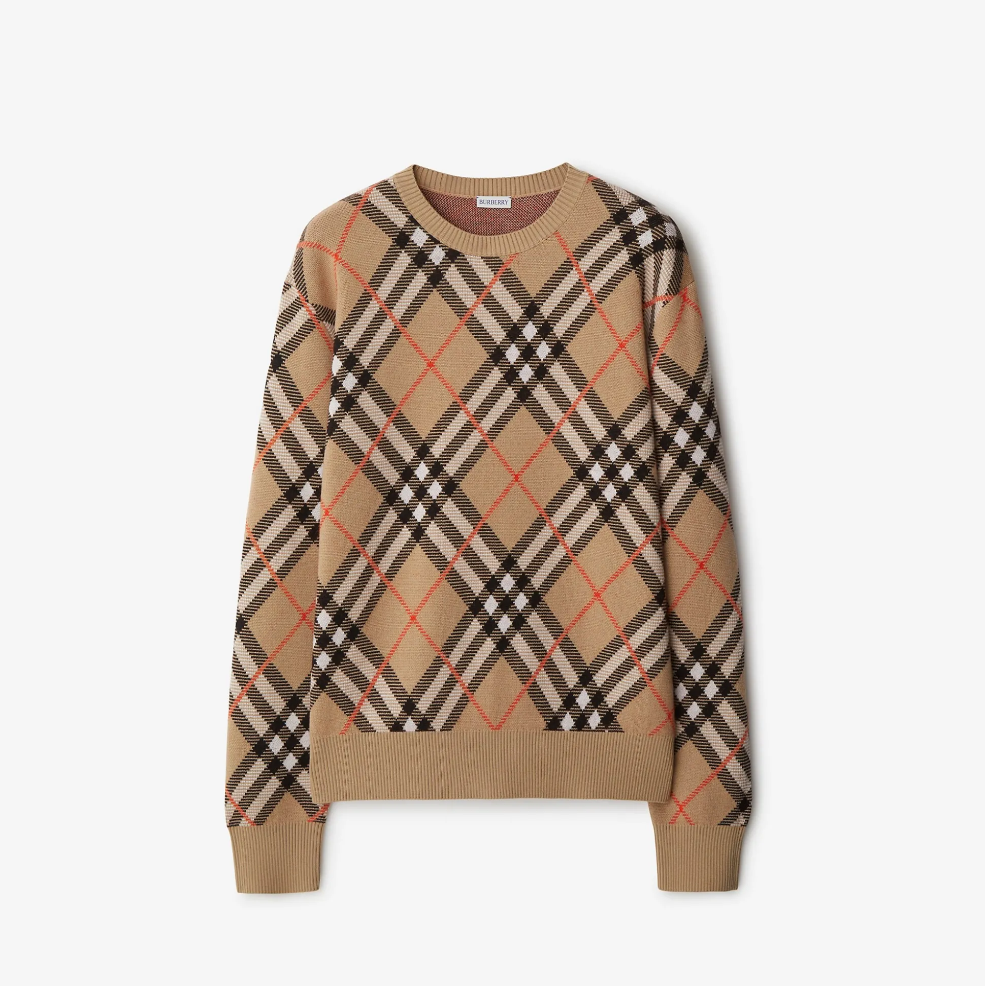 Cheap Burberry Check Wool Mohair Blend Sweater Sand