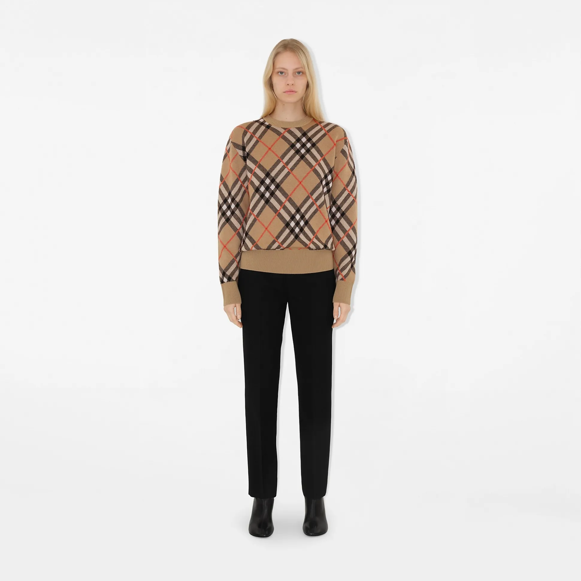 Cheap Burberry Check Wool Mohair Blend Sweater Sand