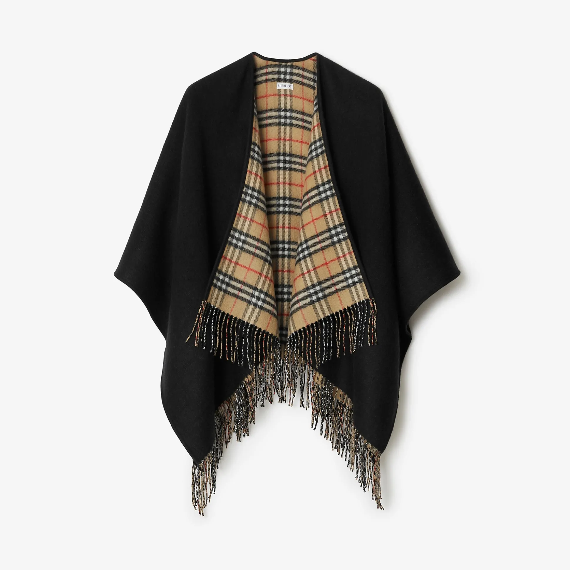 Clearance Burberry Check Wool Reversible Cape Black