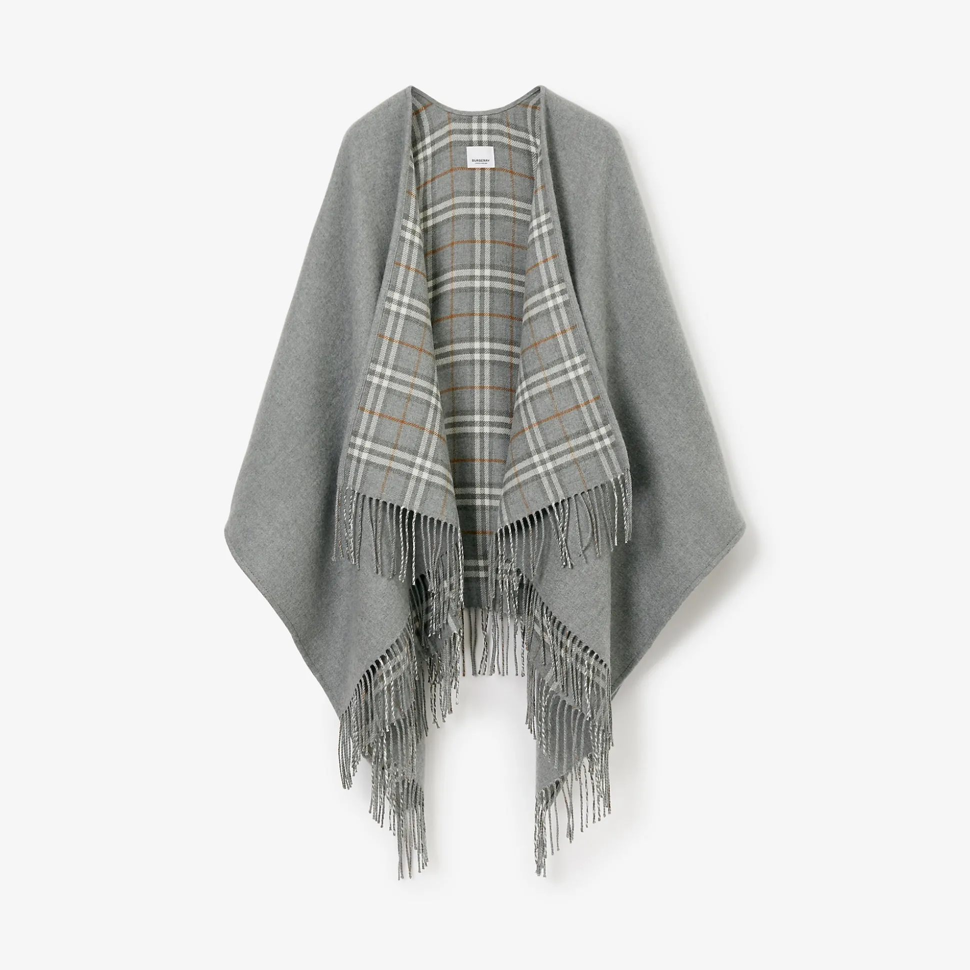 Clearance Burberry Check Wool Reversible Cape Grey