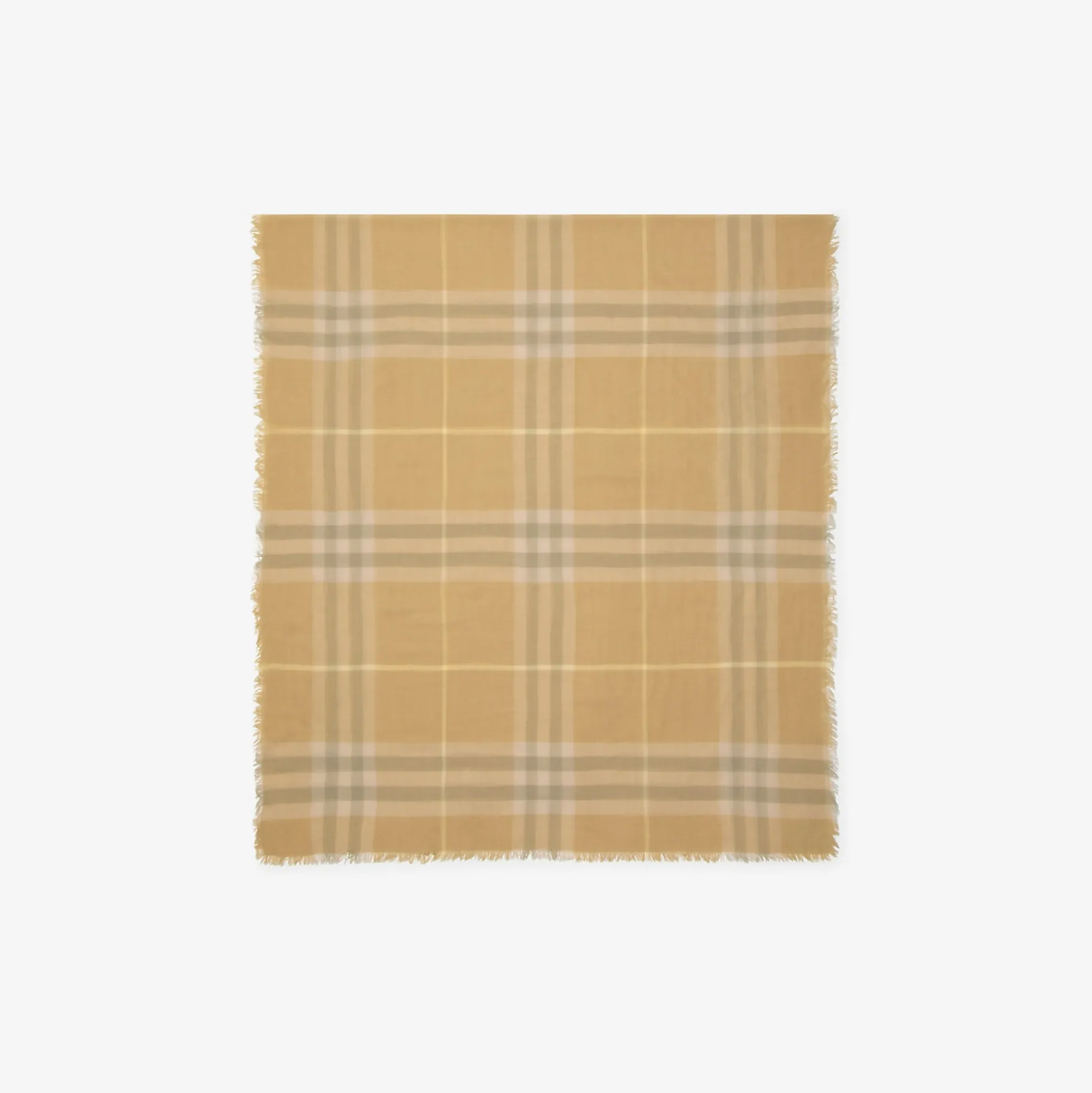 Shop Burberry Check Wool Scarf Flax