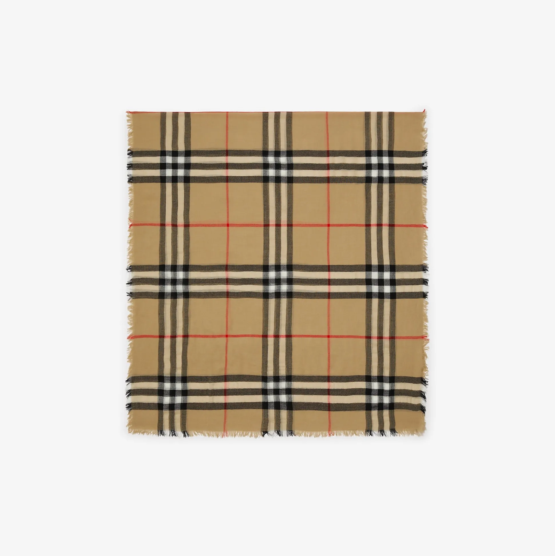 Shop Burberry Check Wool Scarf Archivebeige