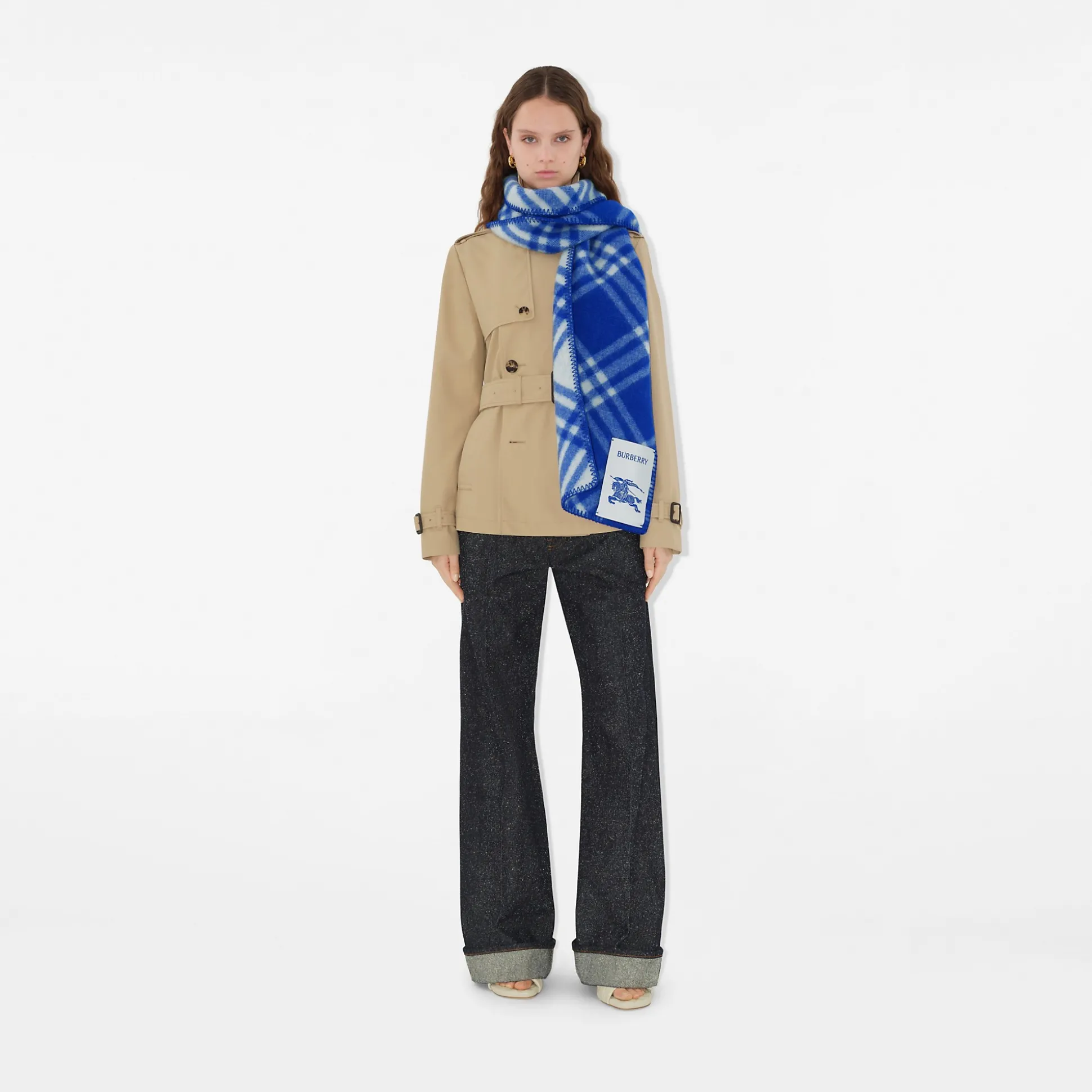 Shop Burberry Check Wool Scarf Knight