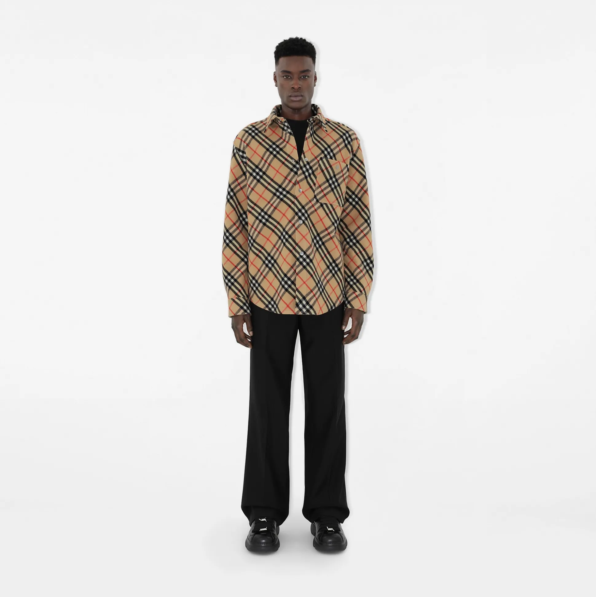 Cheap Burberry Check Wool Shirt Sand