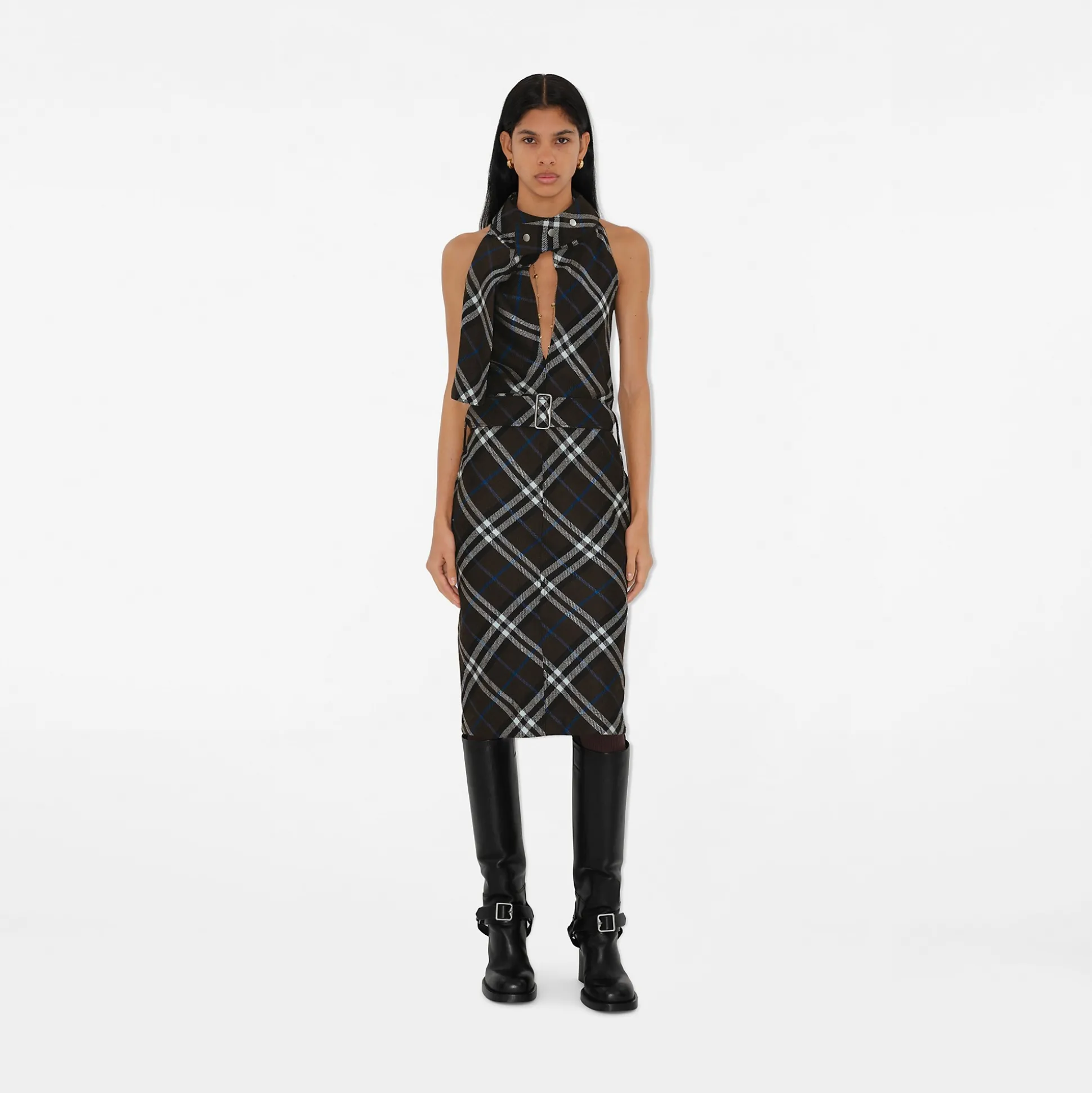 Shop Burberry Check Wool Silk Dress Snug