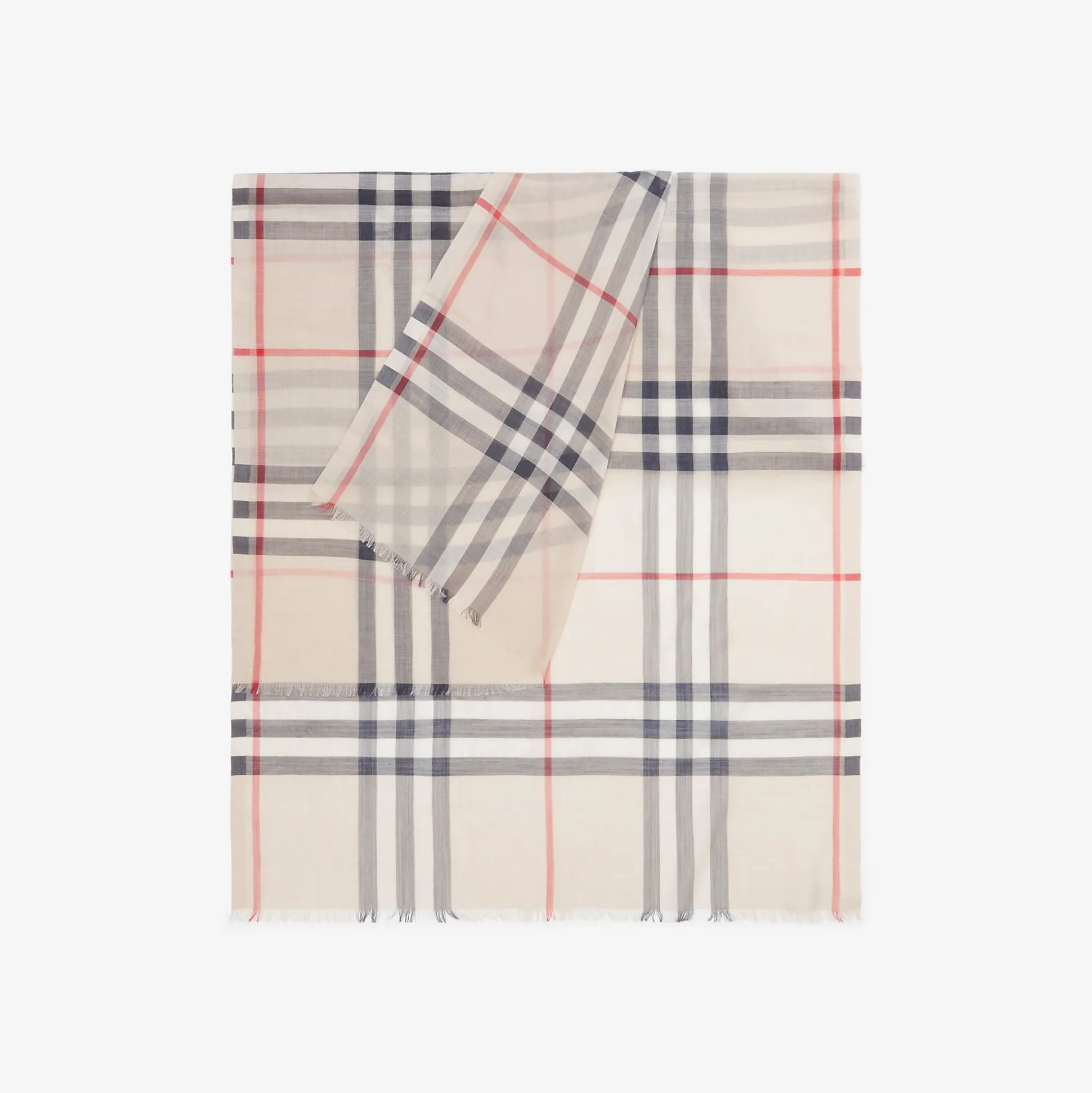 Fashion Burberry Check Wool Silk Scarf Stone