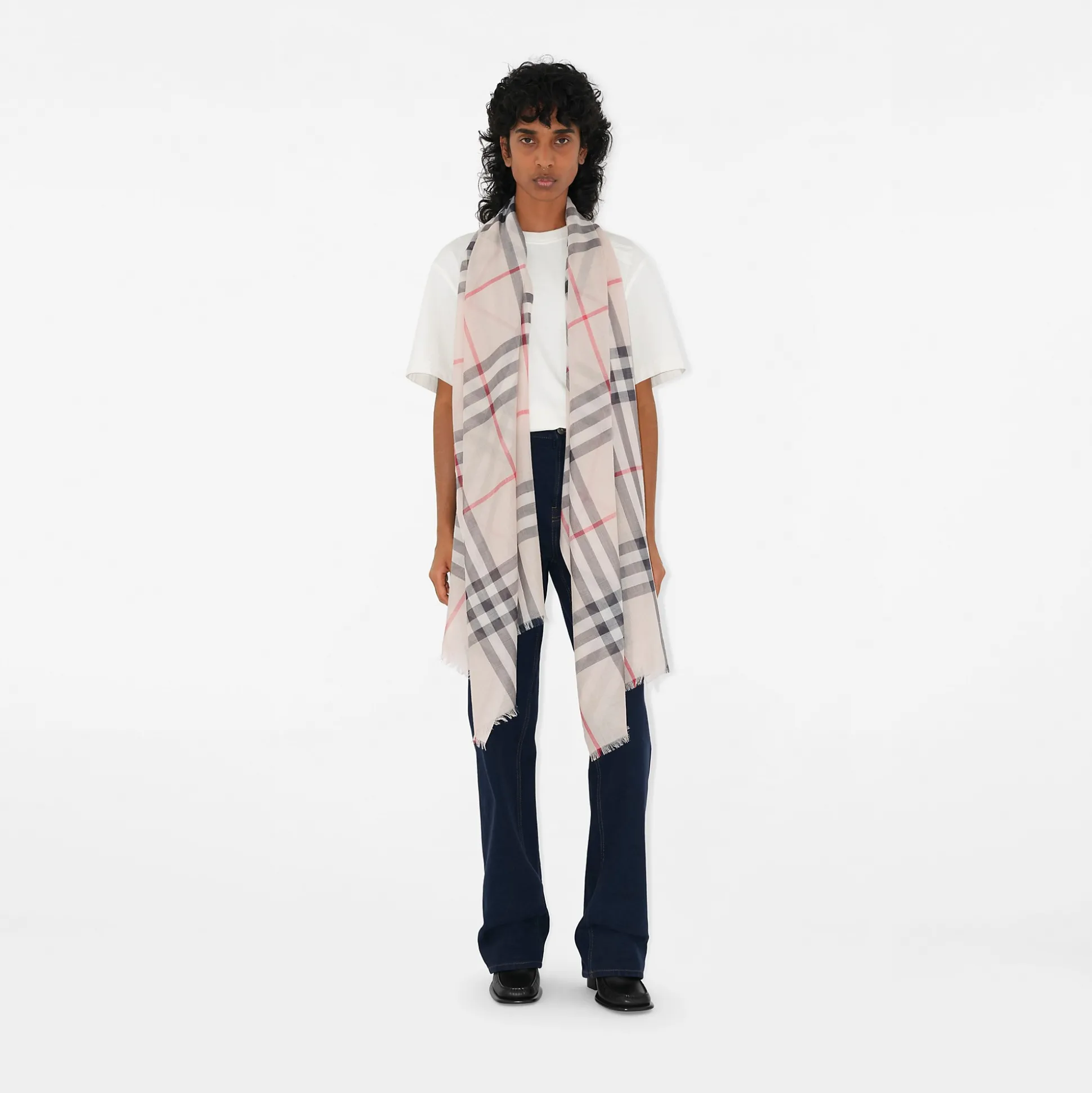 Fashion Burberry Check Wool Silk Scarf Stone