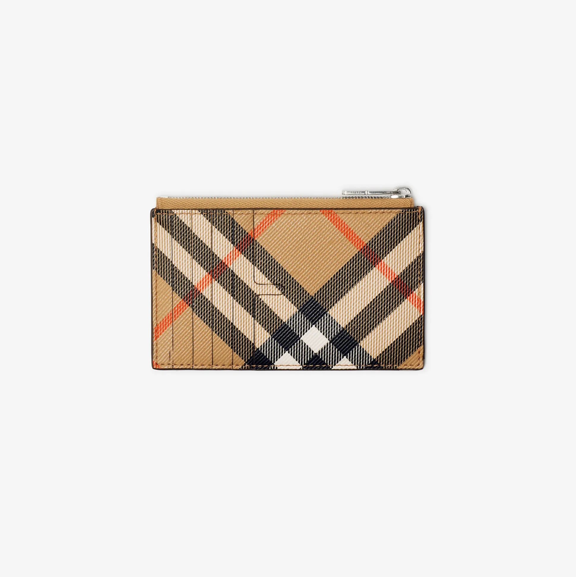 Fashion Burberry Check Zip Card Case Sand