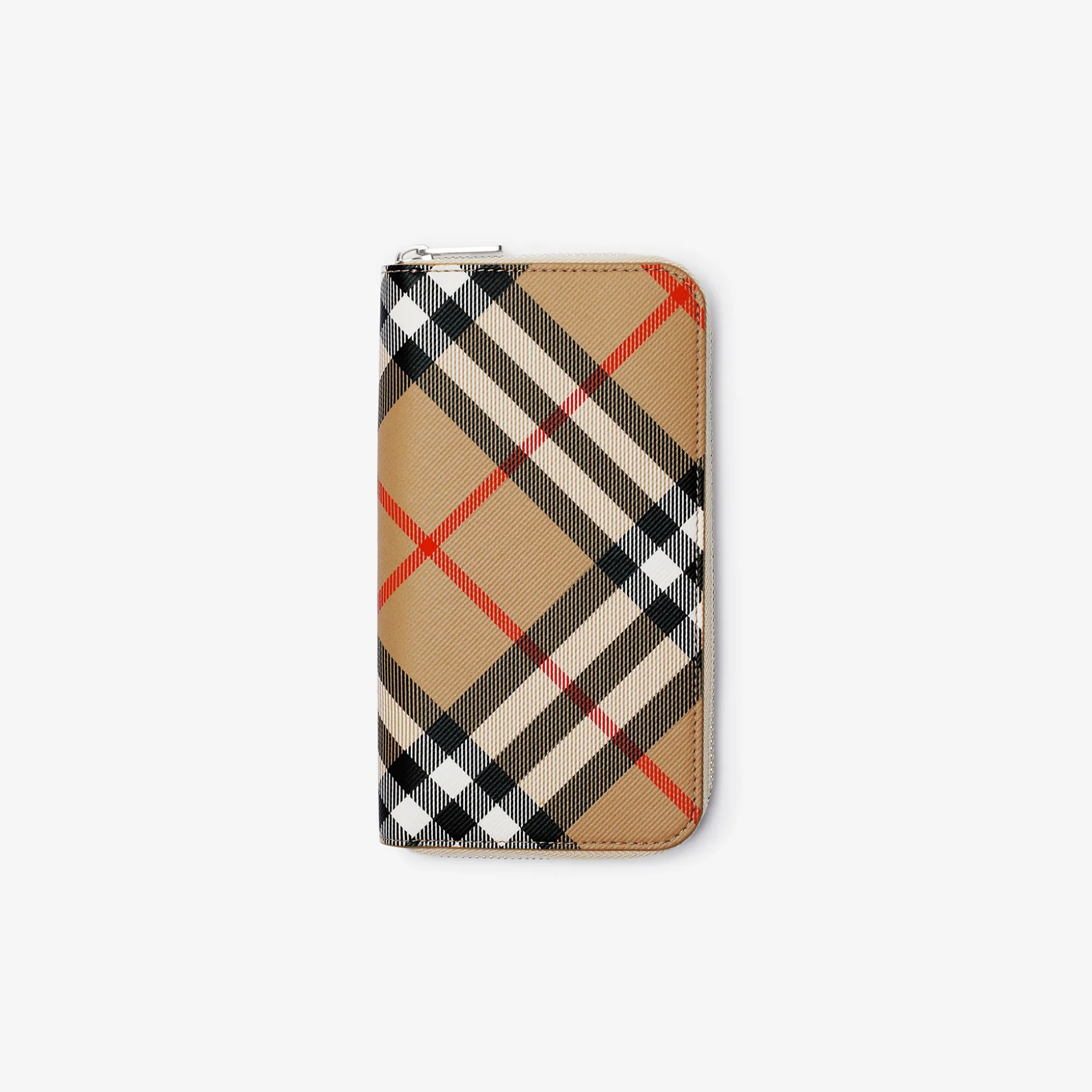 Outlet Burberry Check Zip Wallet Sand