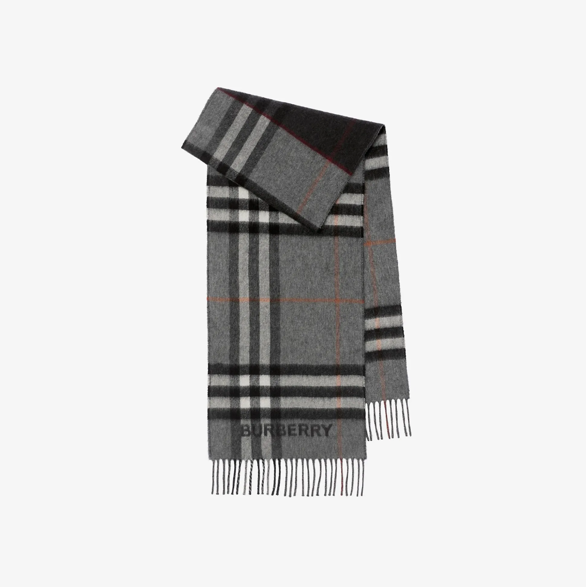 Outlet Burberry Contrast Check Cashmere Scarf Grey/charcoal