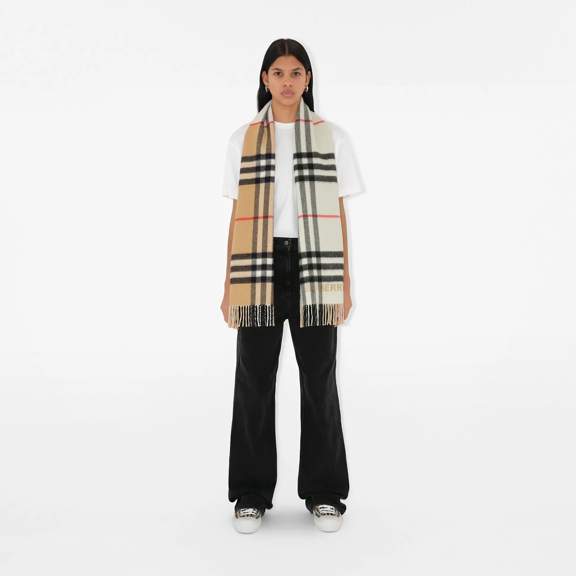 Hot Burberry Contrast Check Cashmere Scarf Archivebeige/naturalwhite